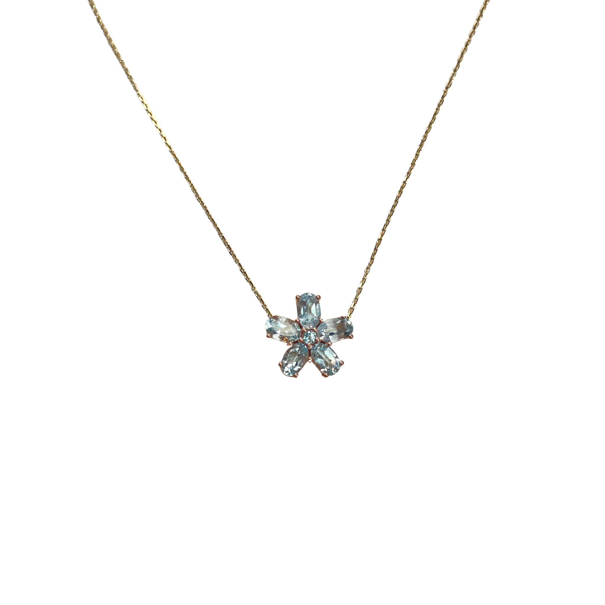 925RG FLOWER 14MM TOPAZ SKY BLUE CENTER TOPAZ BLUE NECKLACE