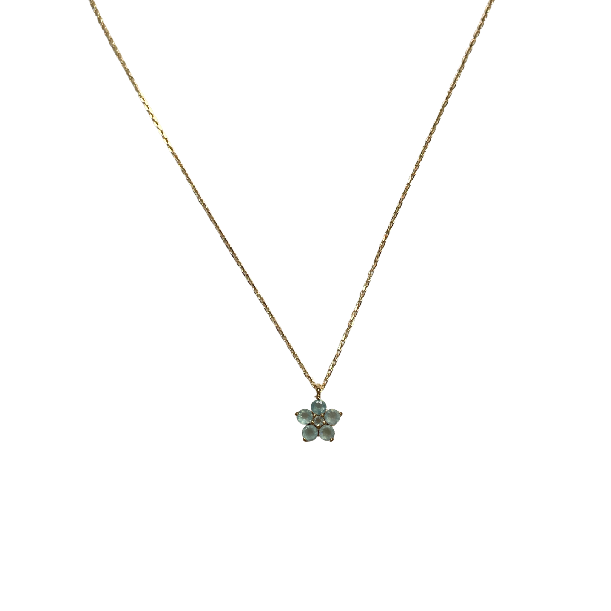 925YG FLOWER 9MM AQUA CHALCEDONY CENTER CHALCEDONY BLUE NECKLACE