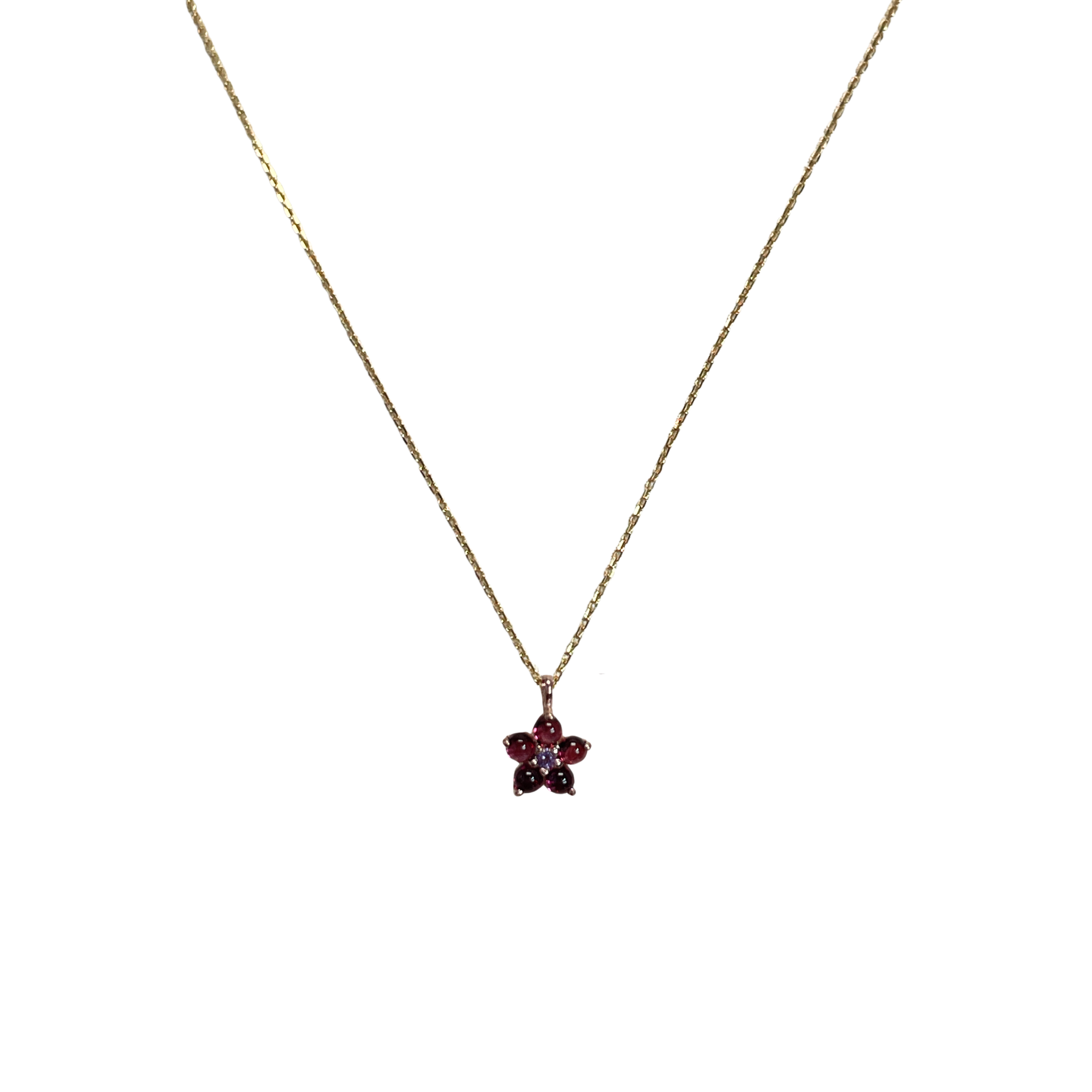 925RG FLOWER 6MM GARNET CENTER AMETHYST NECKLACE