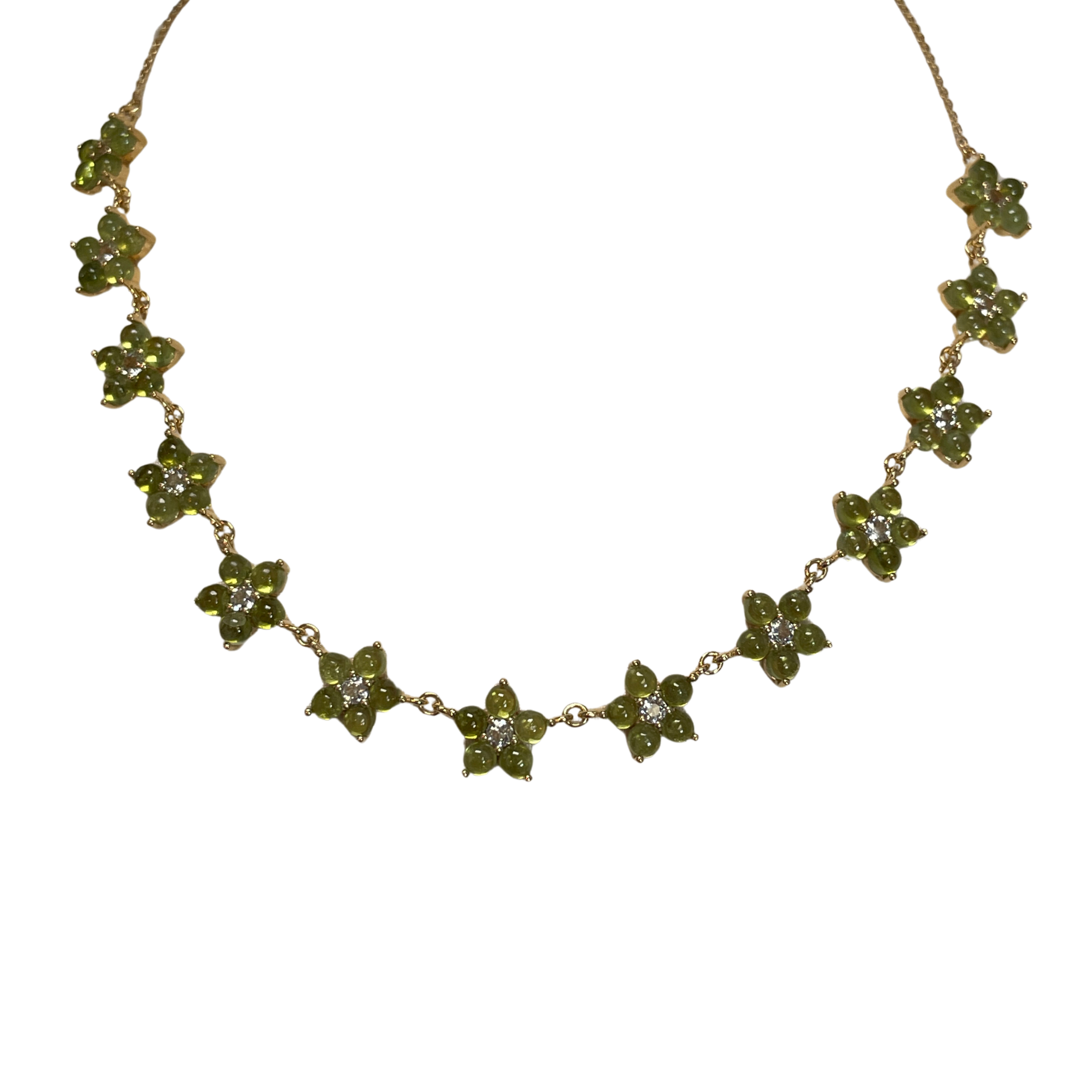 925YG STATION FLOWER 10MM VASONITE CENTER TOPAZ WHITE NECKLACE