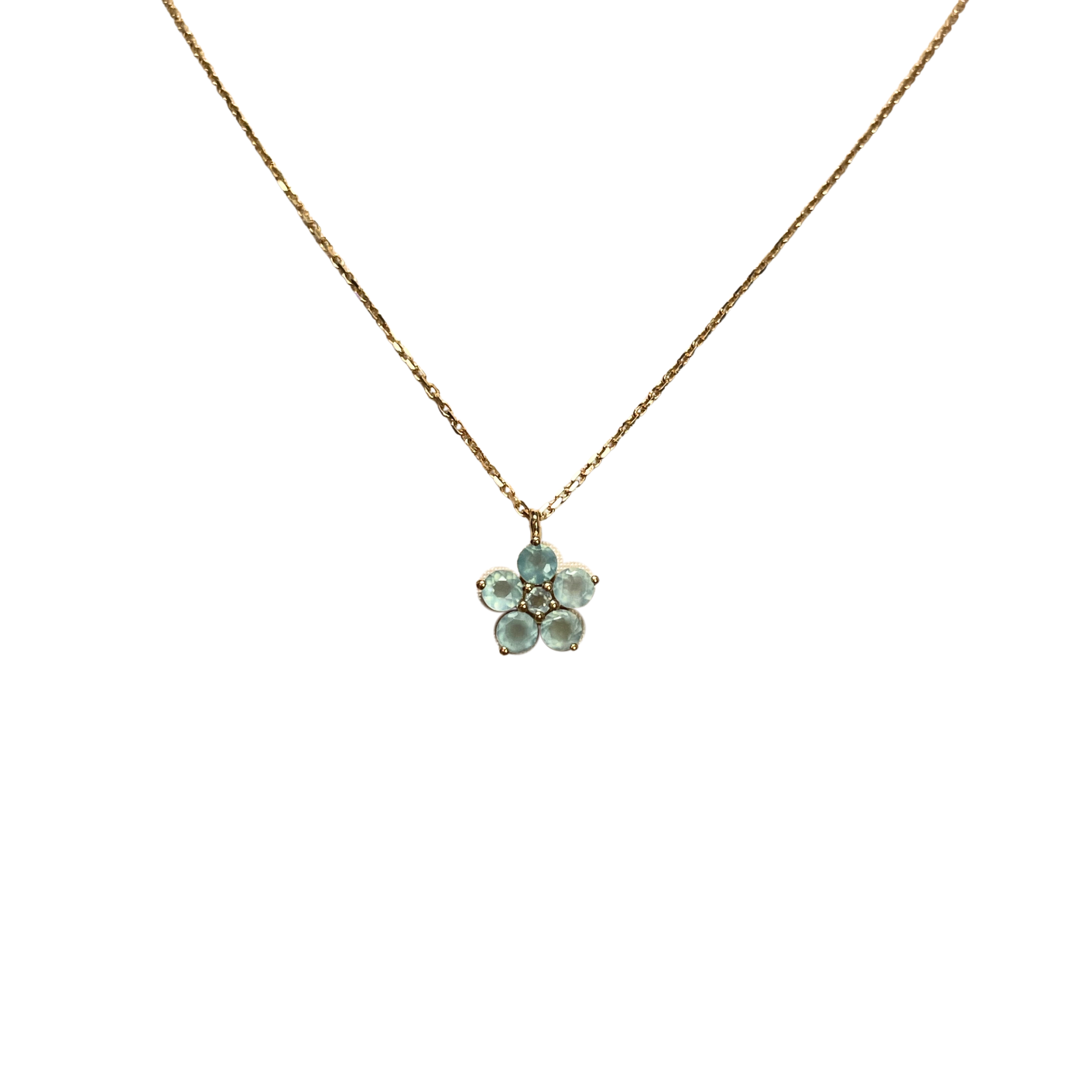 925YG FLOWER 9MM AQUA CHALCEDONY CENTER CHALCEDONY BLUE NECKLACE