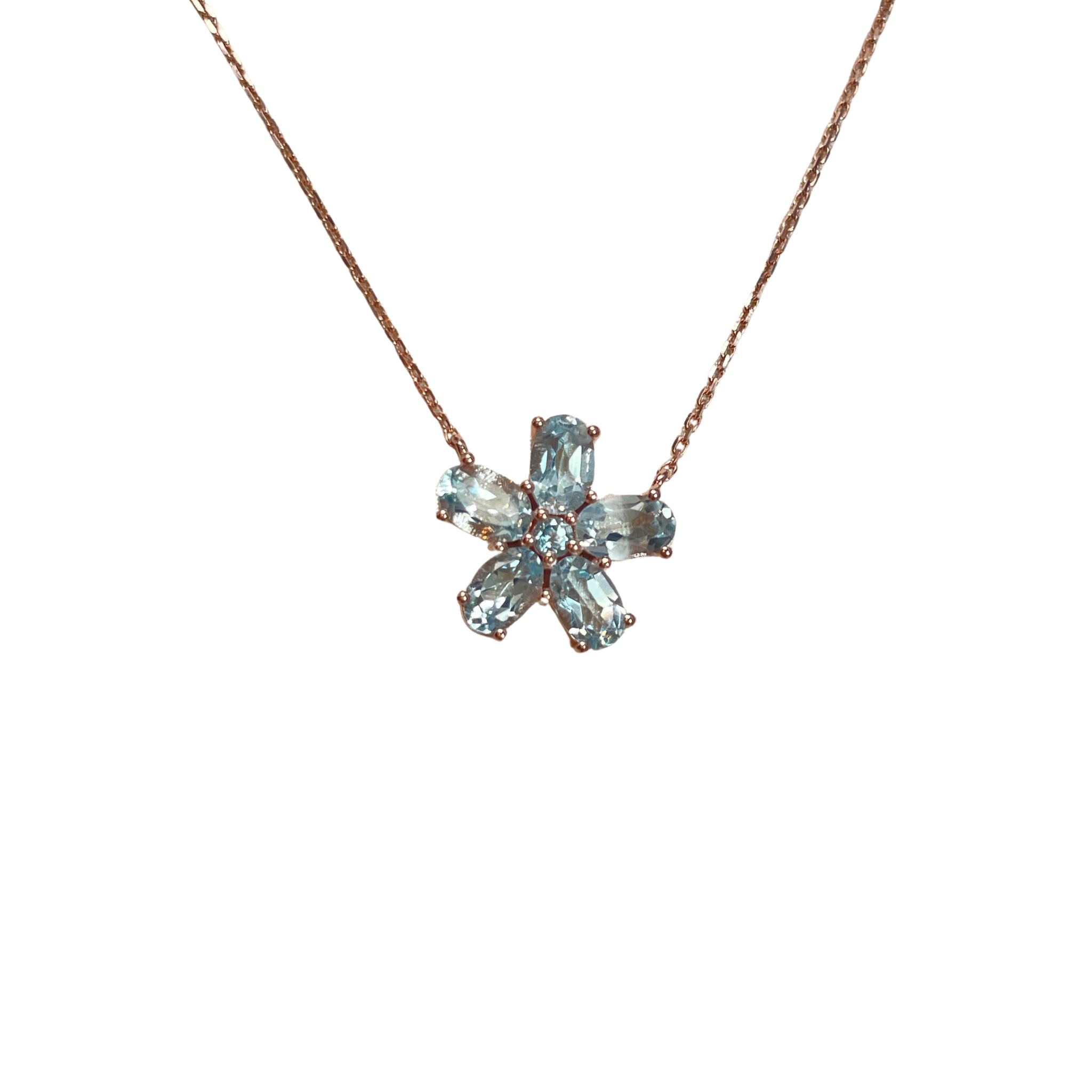 925RG FLOWER 14MM TOPAZ SKY BLUE CENTER TOPAZ BLUE NECKLACE