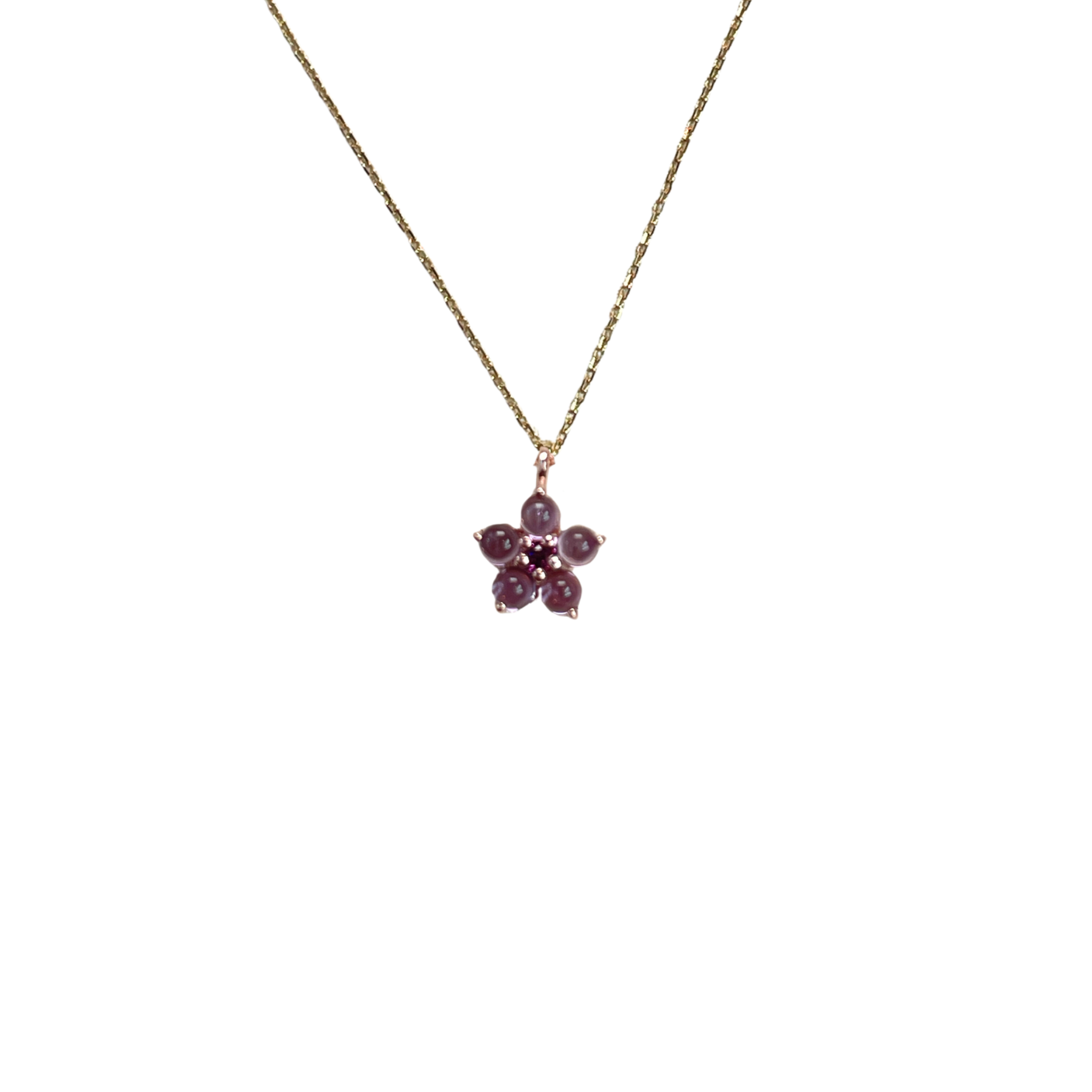 925RG FLOWER 8MM AMETHYST CENTER GARNET NECKLACE