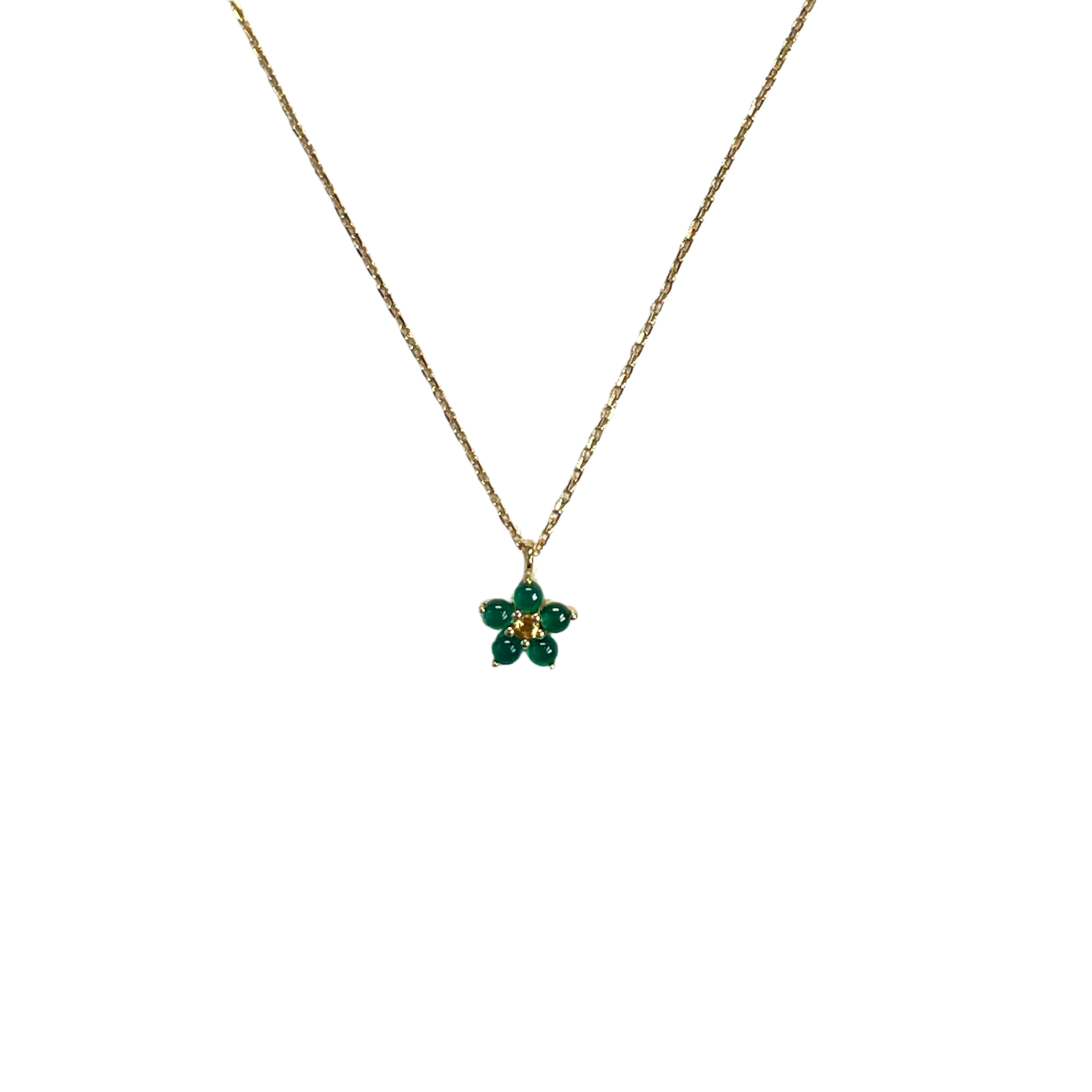 925YG FLOWER 8MM ONYX GREEN CENTER CITRINE NECKLACE