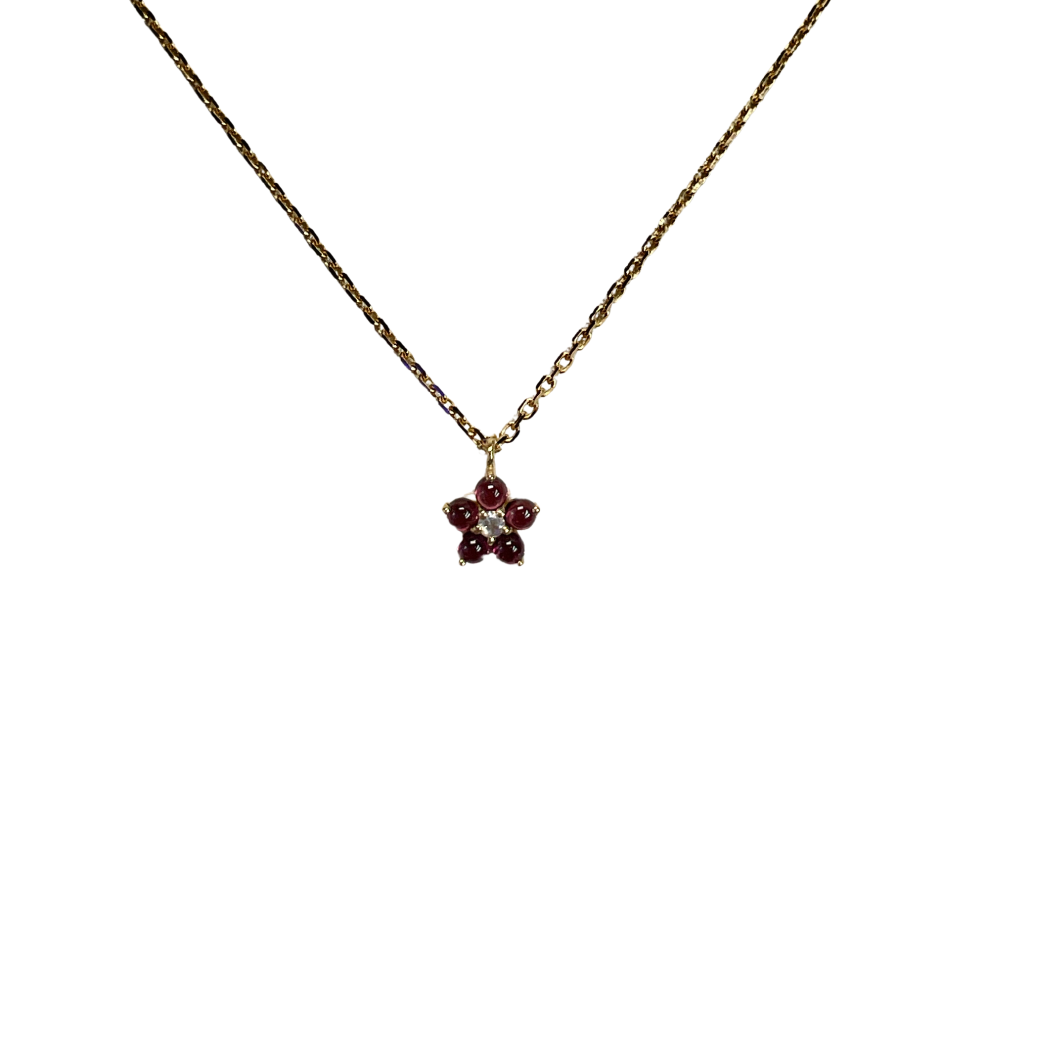 925YG FLOWER 8MM GARNET CENTER LABRADORITE NECKLACE