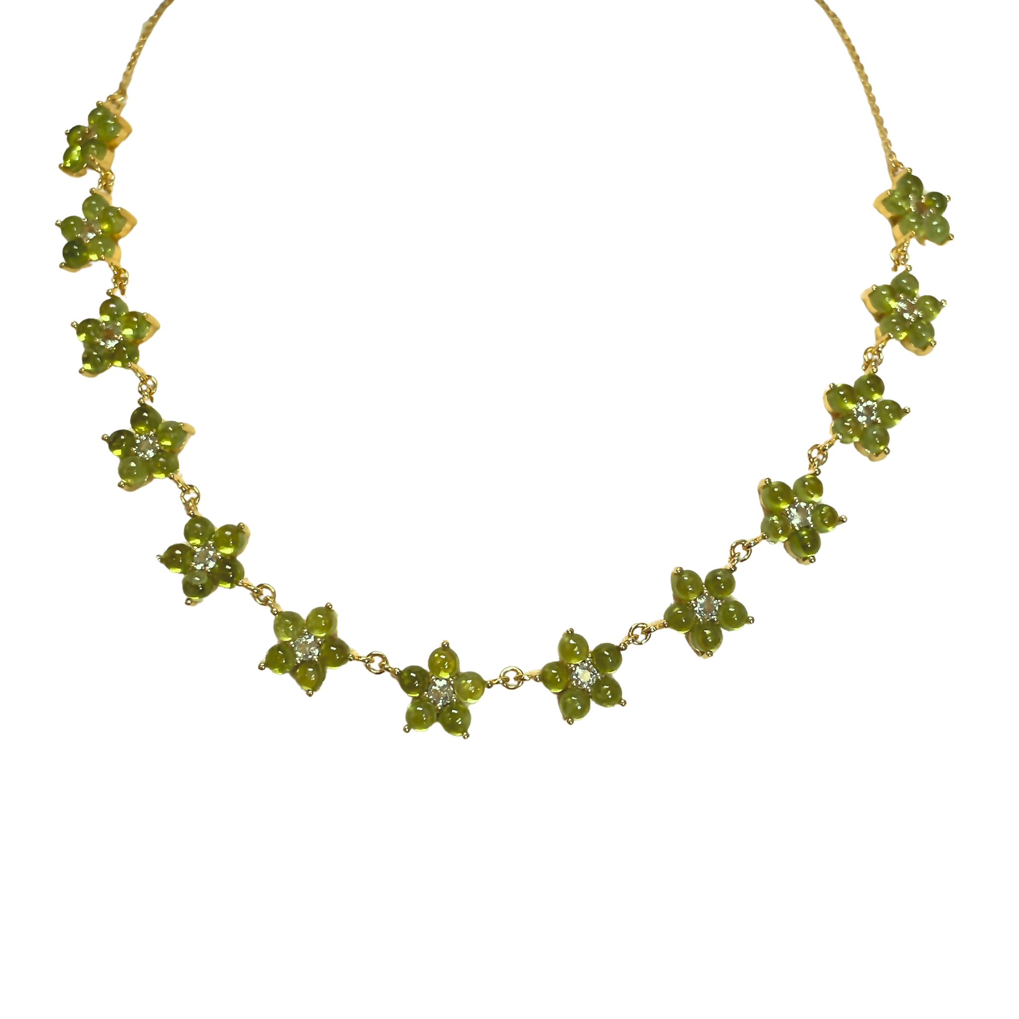 925YG STATION FLOWER 10MM VASONITE CENTER TOPAZ WHITE NECKLACE