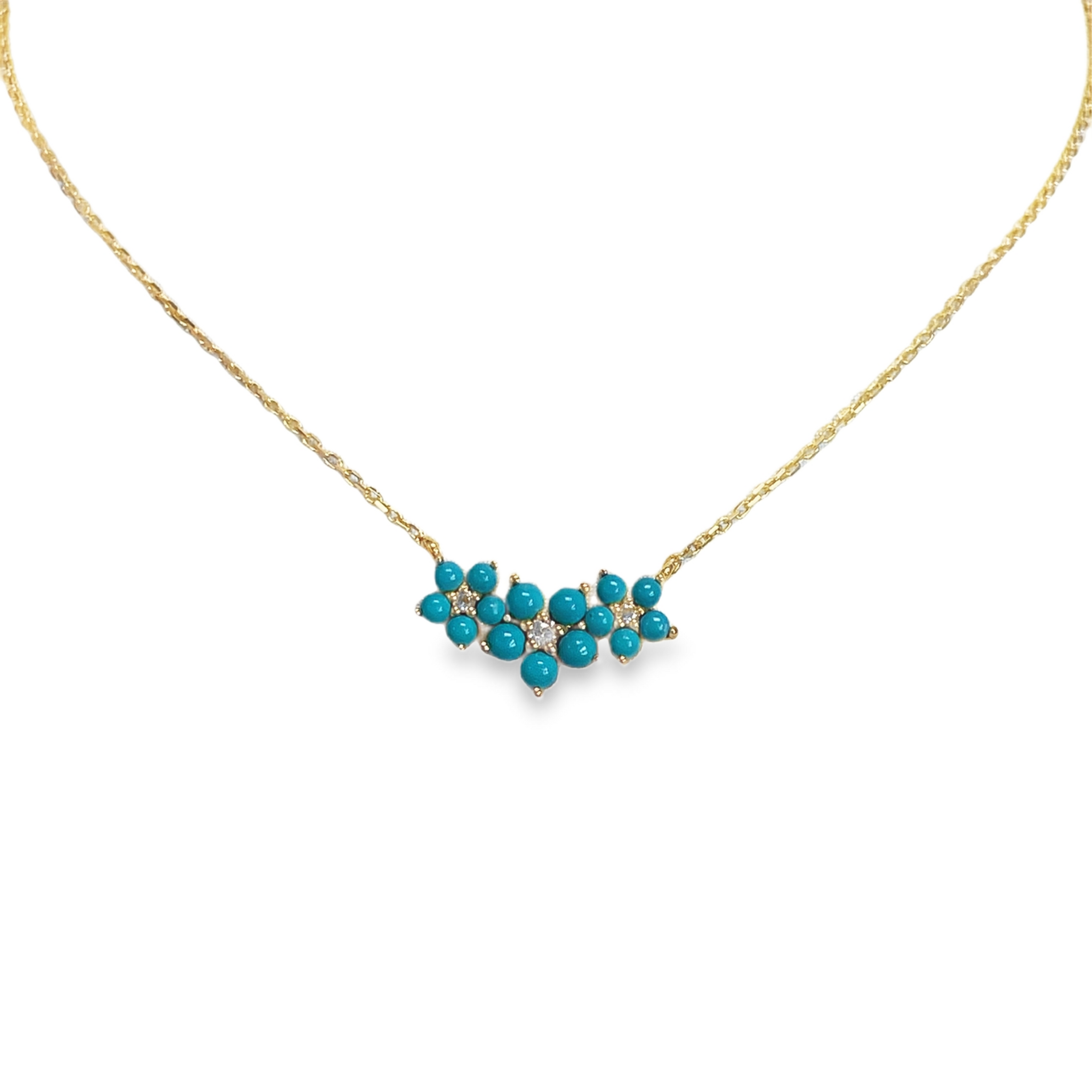 925RG TRIPLE FLOWER CENTER 8MM TURQUOISE SYN CENTER TOPAZ WHITE NECKLACE