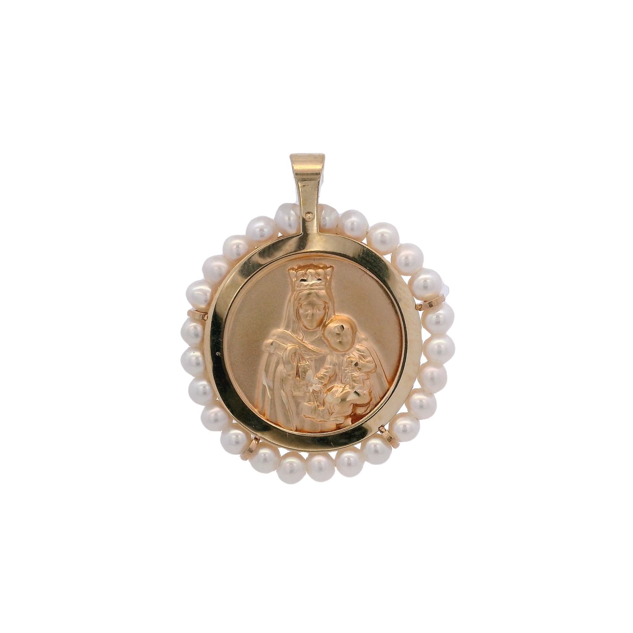 14KY VIRGIN OF CARMEN WITH PEARL 20.5MM MEDAL