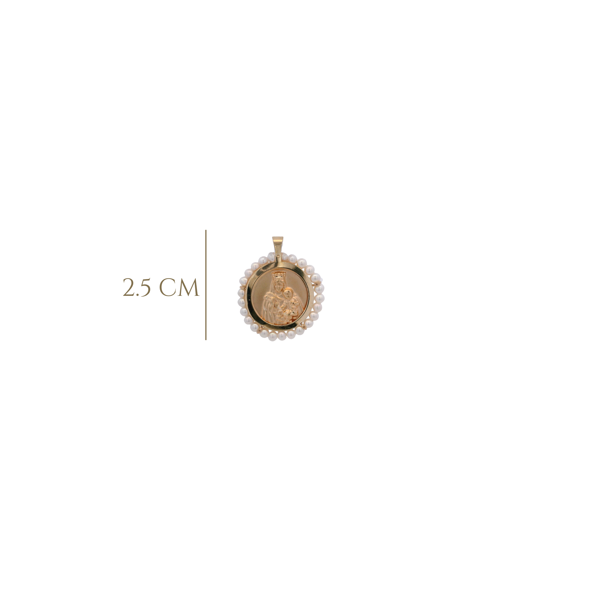14KY VIRGIN OF CARMEN WITH PEARL 20.5MM MEDAL
