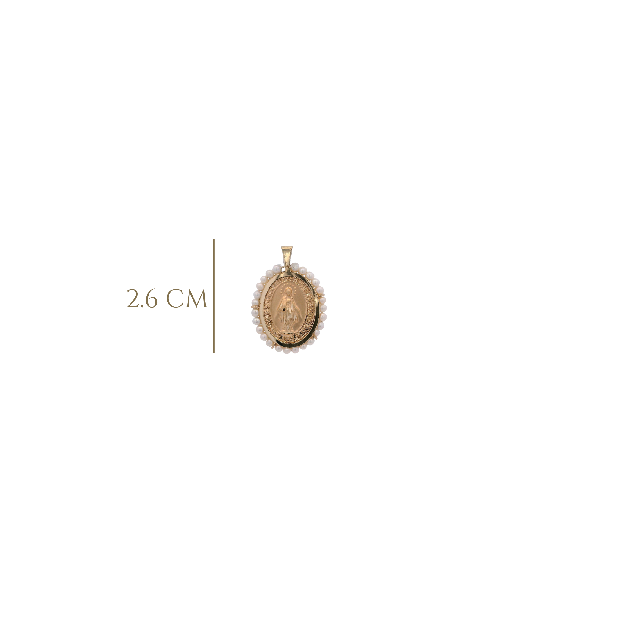 14KY MIRACULOUS VIRGIN WITH PEARL 19X22.5MM OVAL MEDAL
