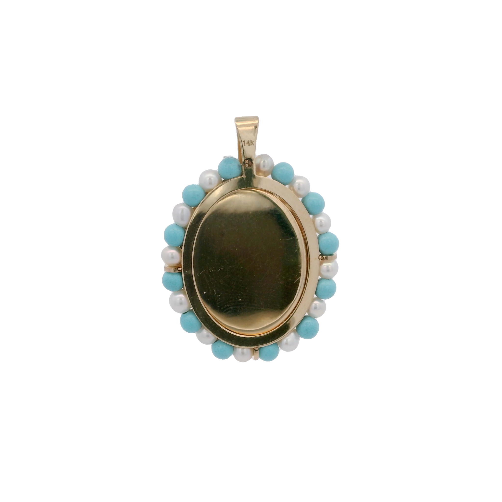 14KY VIRGIN OF GUADALUPE OVAL TURQUOISE MEDAL