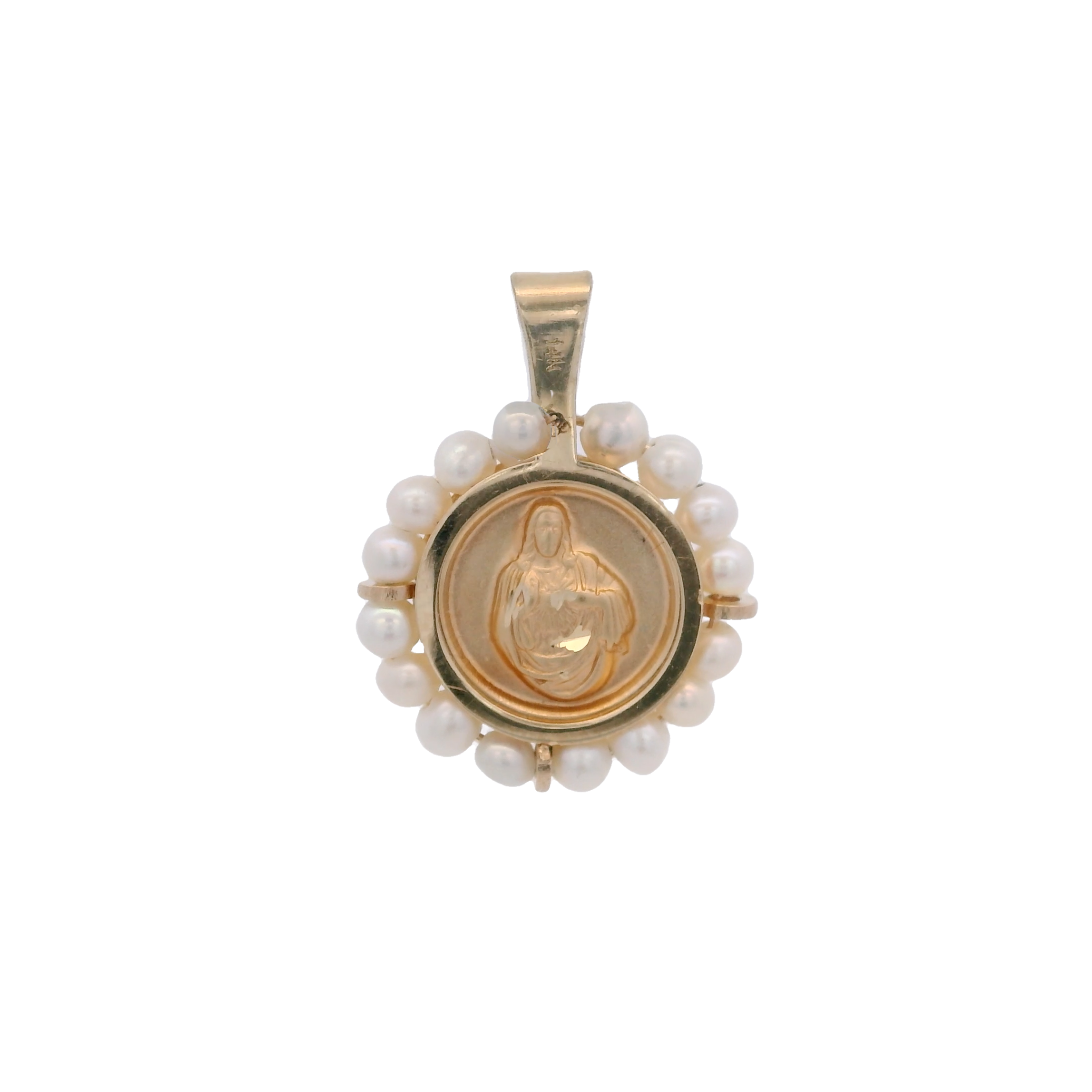 14KY VIRGIN OF CARMEN WITH PEARL 14MM MEDAL