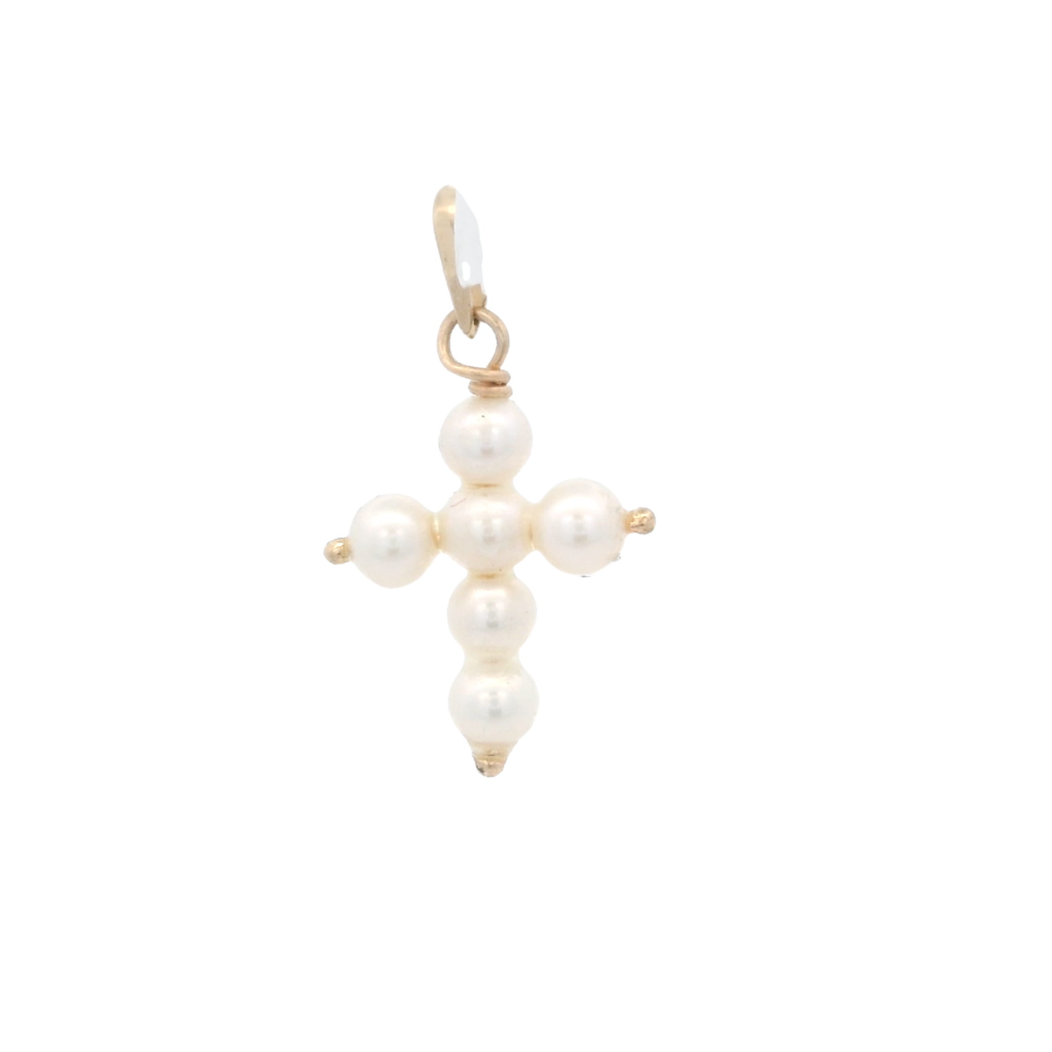 14KY CROSS OF PEARL 11X21MM PENDANT