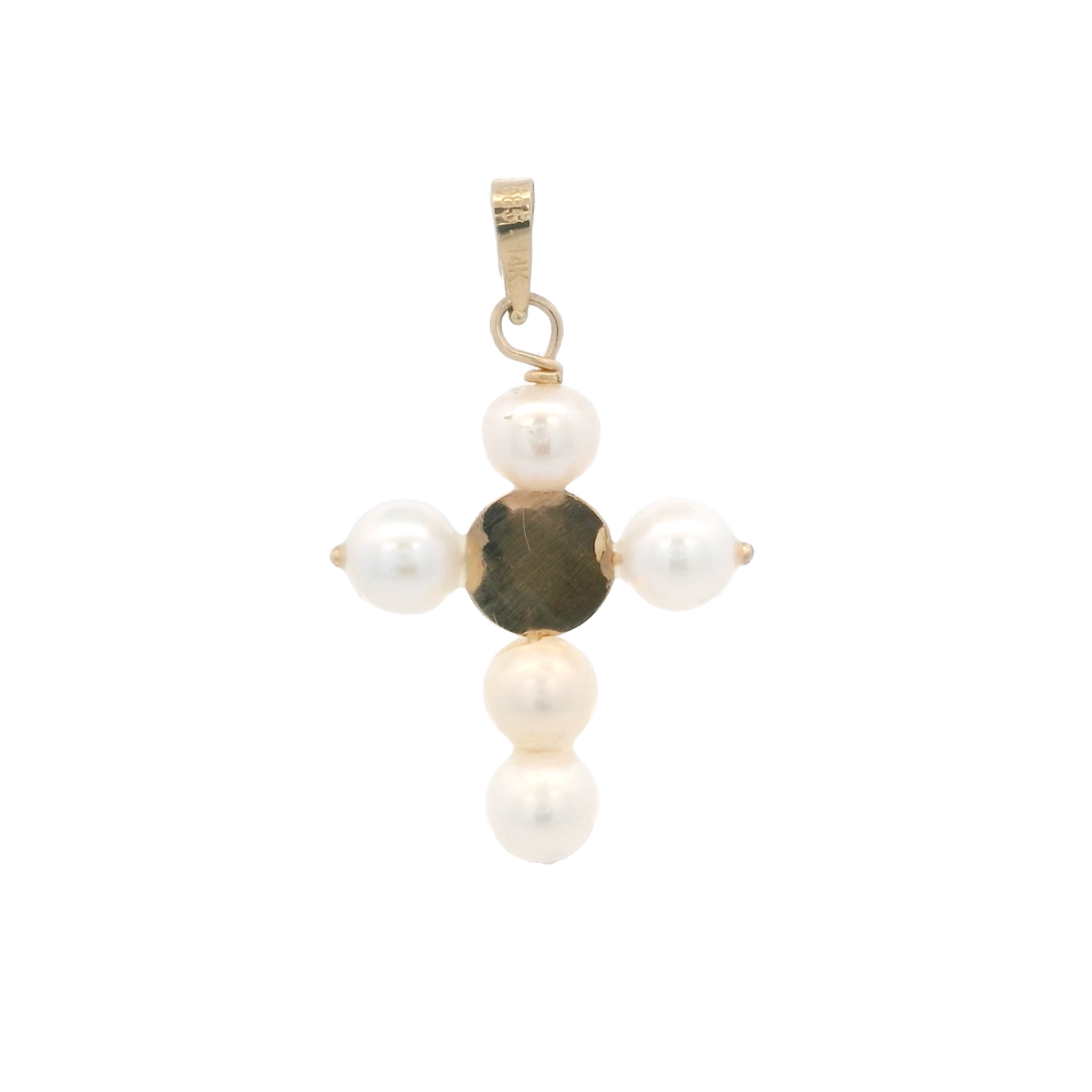 14KY CROSS OF PEARL WITH GUARDIAN ANGEL PENDANT