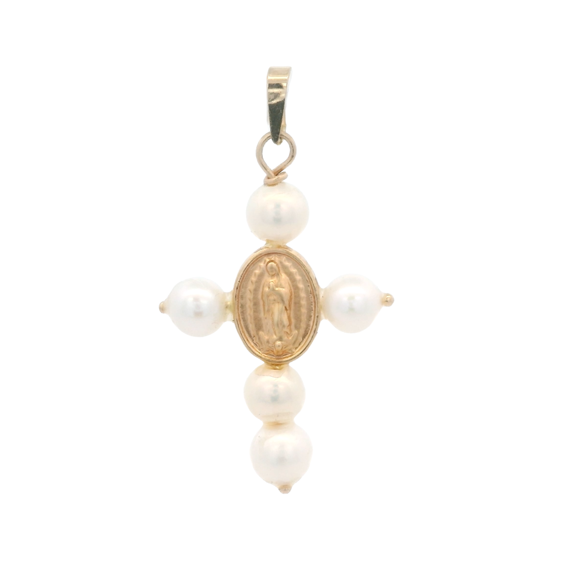 14KY CROSS OF PEARL WITH VIRGIN GUADALUPE PENDANT