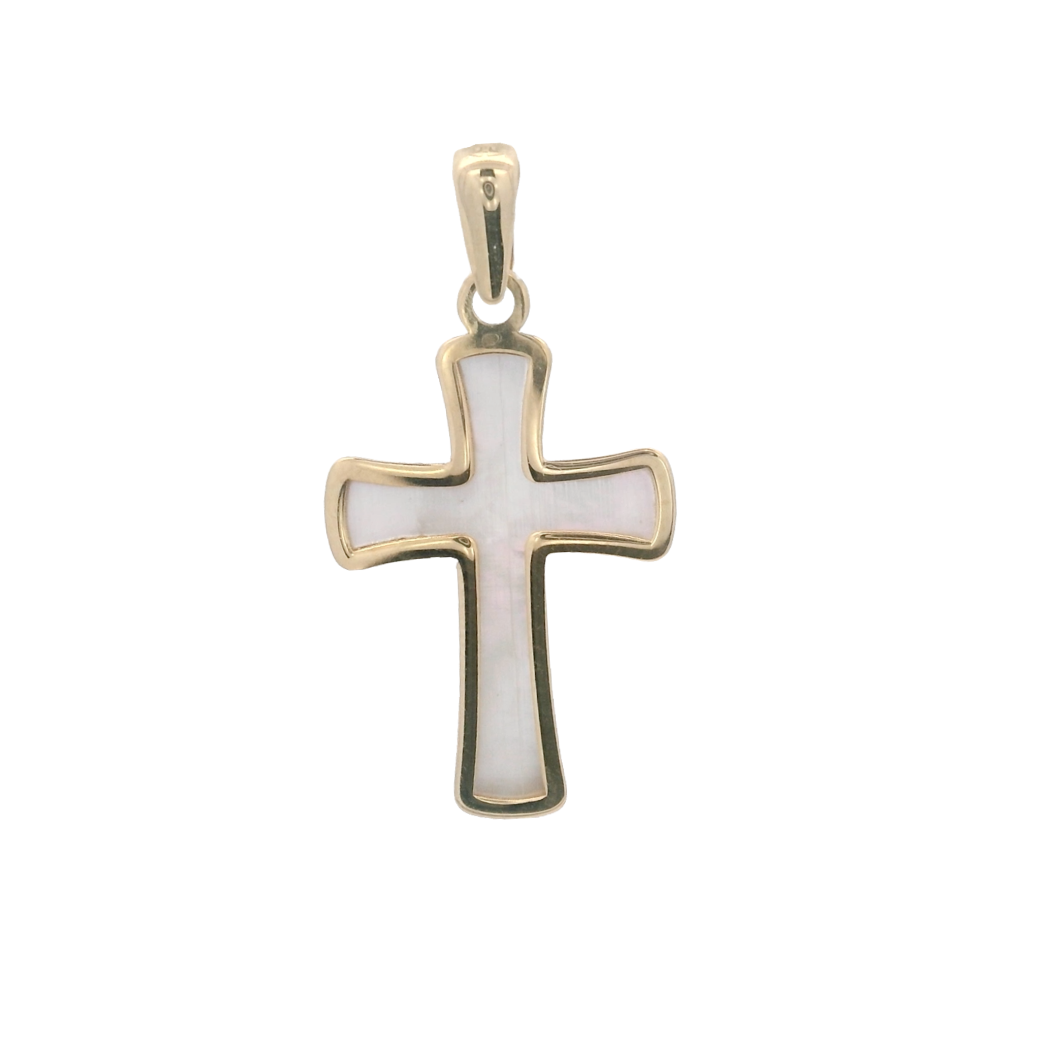 14KY CROSS SQUARE NACAR SHELL 13X18MM PENDANT