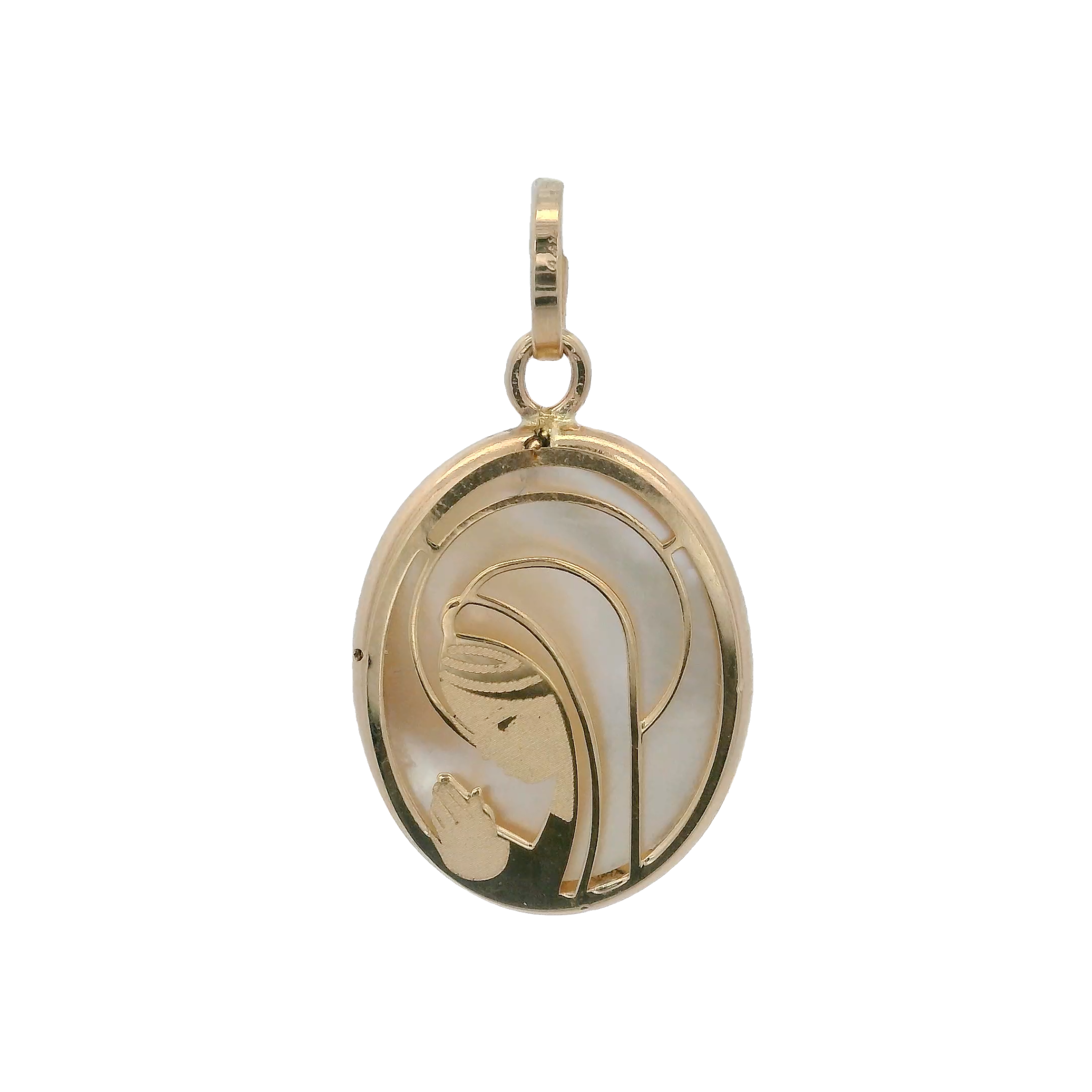 14KY VIRGIN NACAR SHELL 14MM OVAL MEDAL