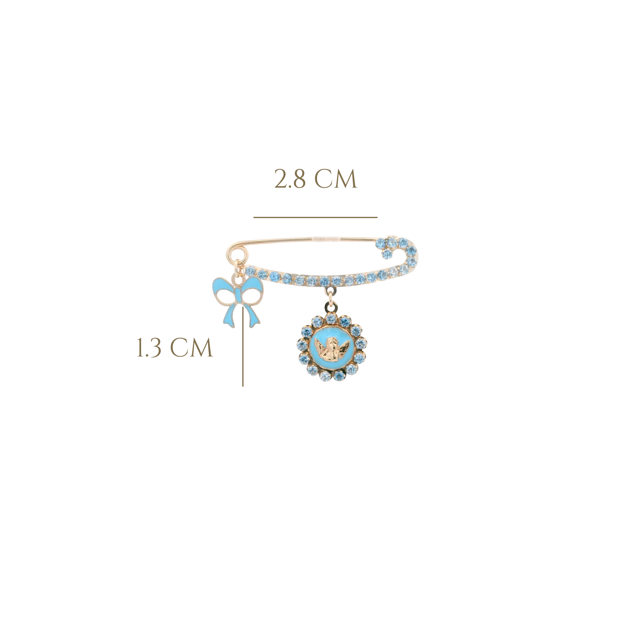 14KY HOOK GUARDIAN ANGEL AND RIBBON ENAMEL BLUE PIN