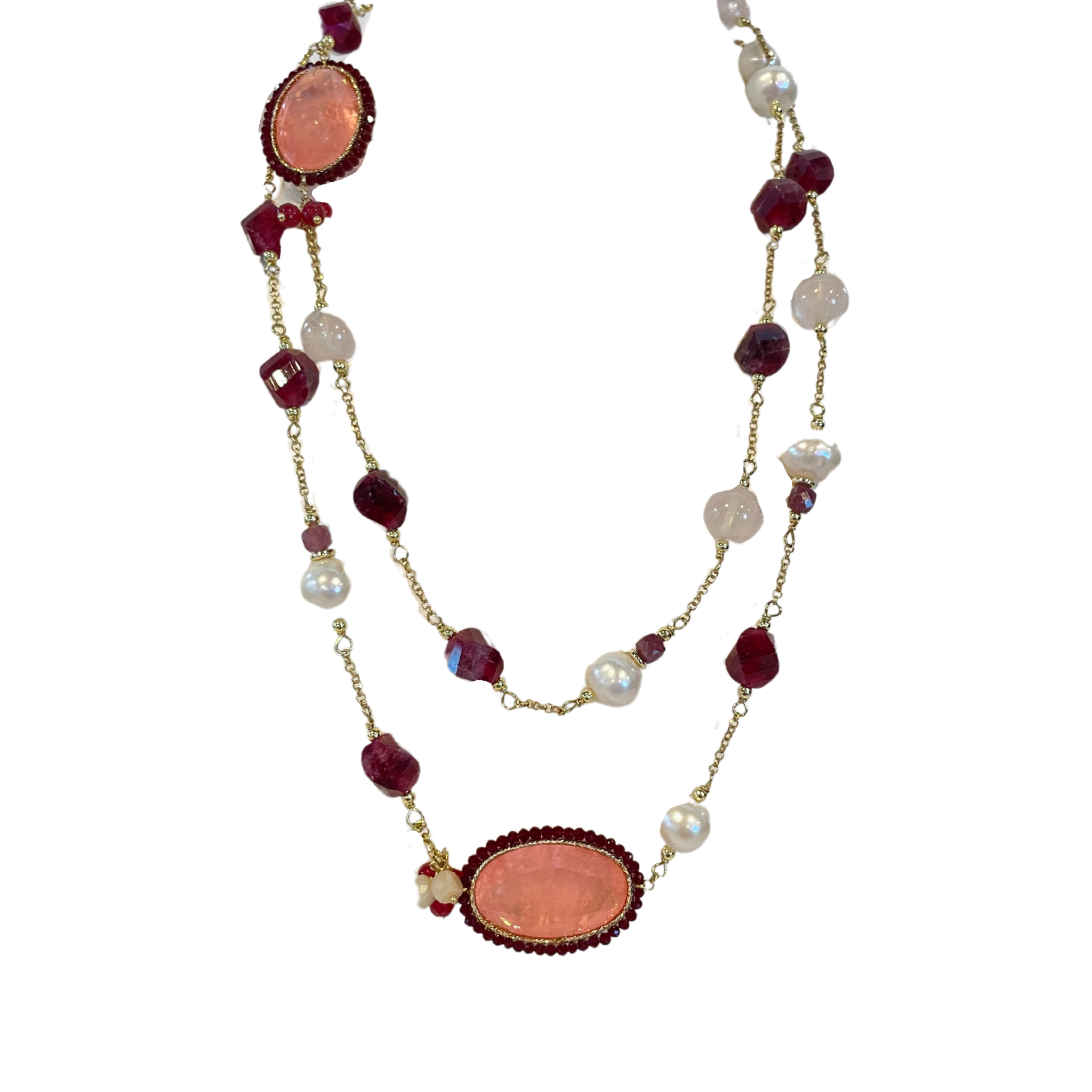 925GG FLAT PERL NATURALI QUARTZ ROSA NECKLACE