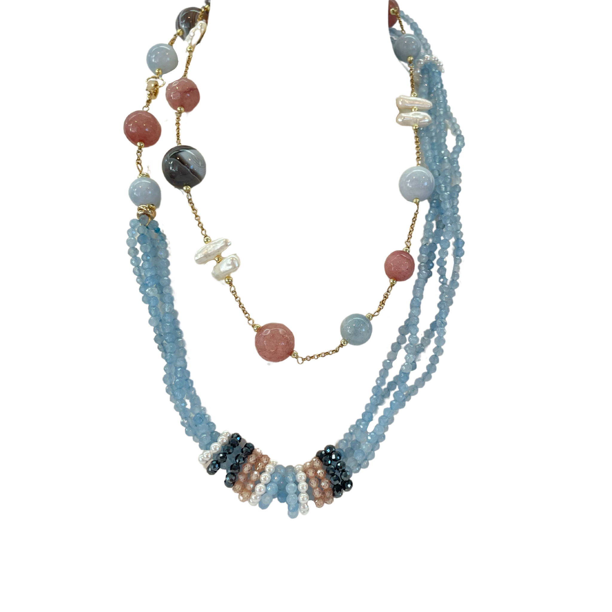 925GG ZIRC GIADA AGATA BOTSWANA NECKLACE