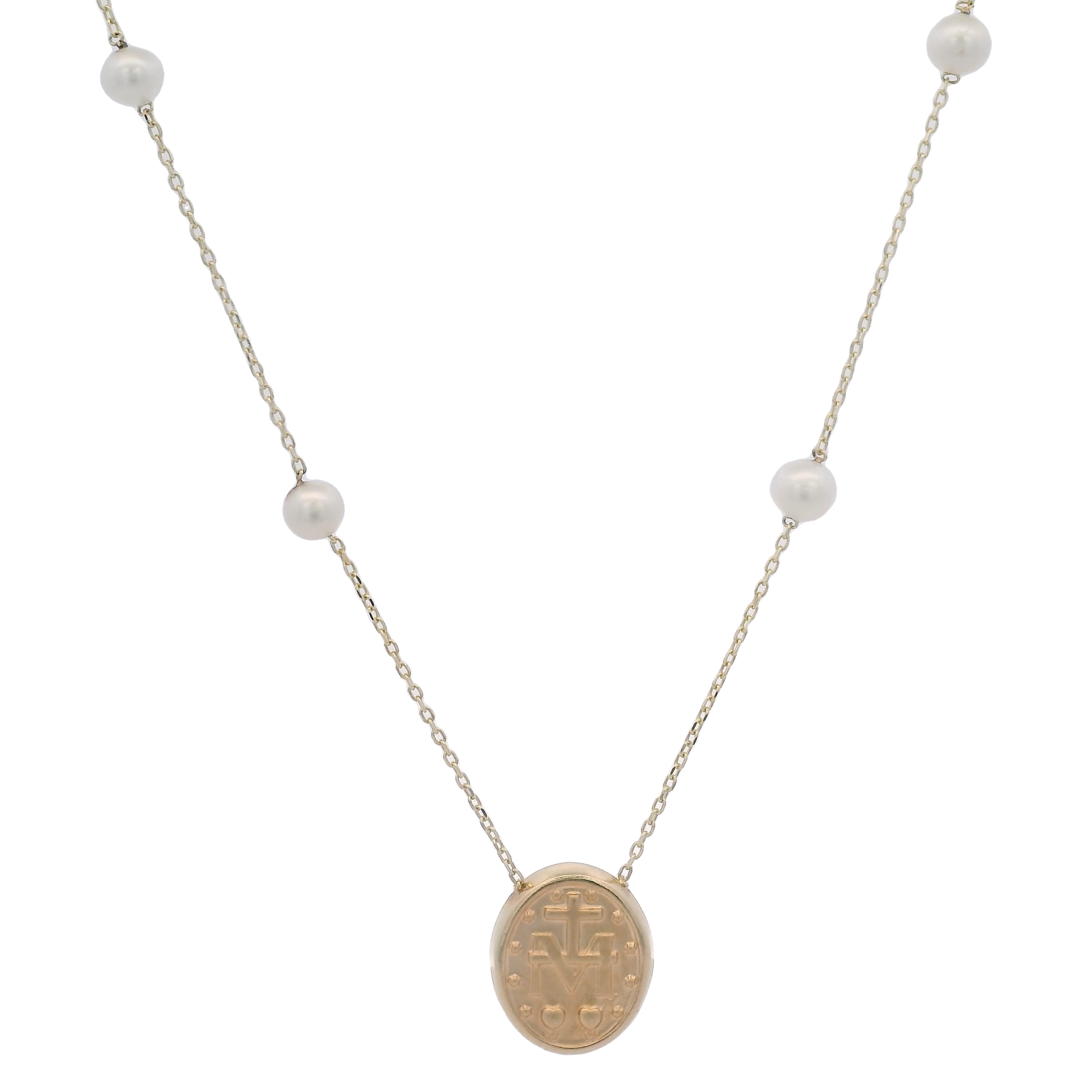 14KY MIRACULOUS VIRGIN WITH PERL NECKLACE