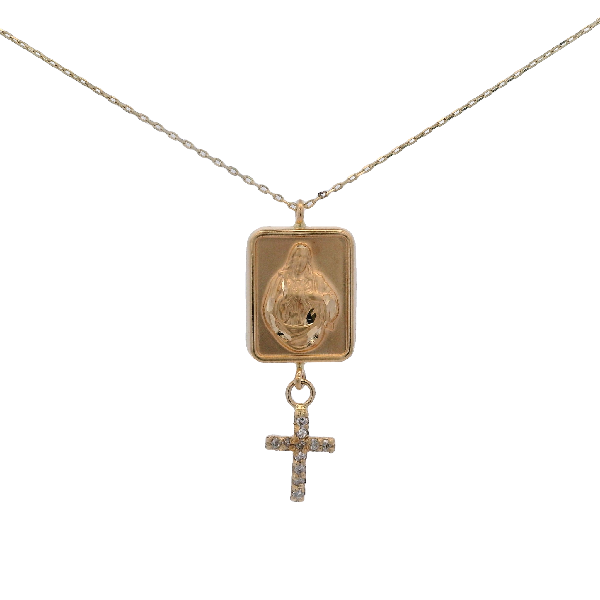 14KY HEART OF JESUS Y CROSS NECKLACE