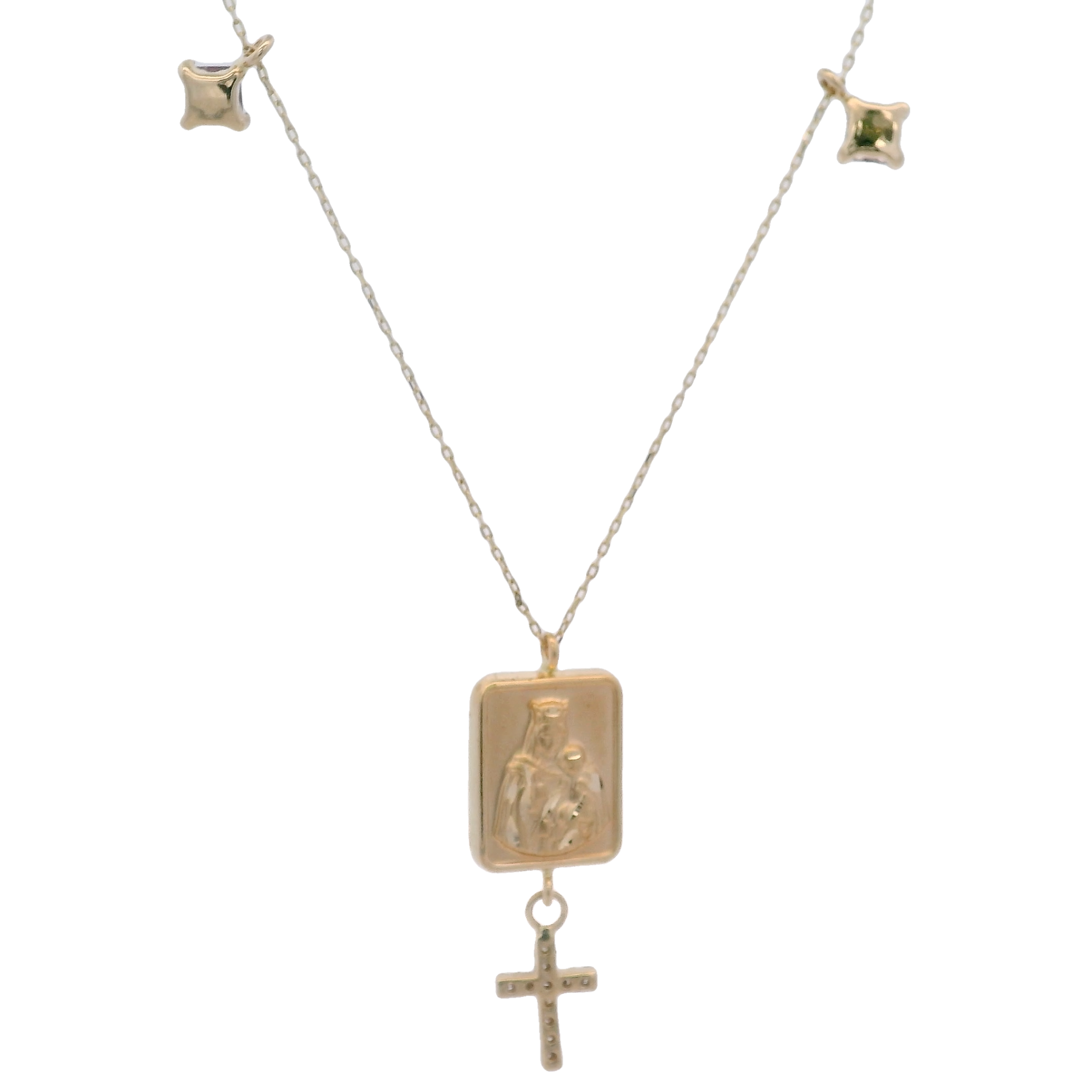 14KY HEART OF JESUS Y CROSS NECKLACE