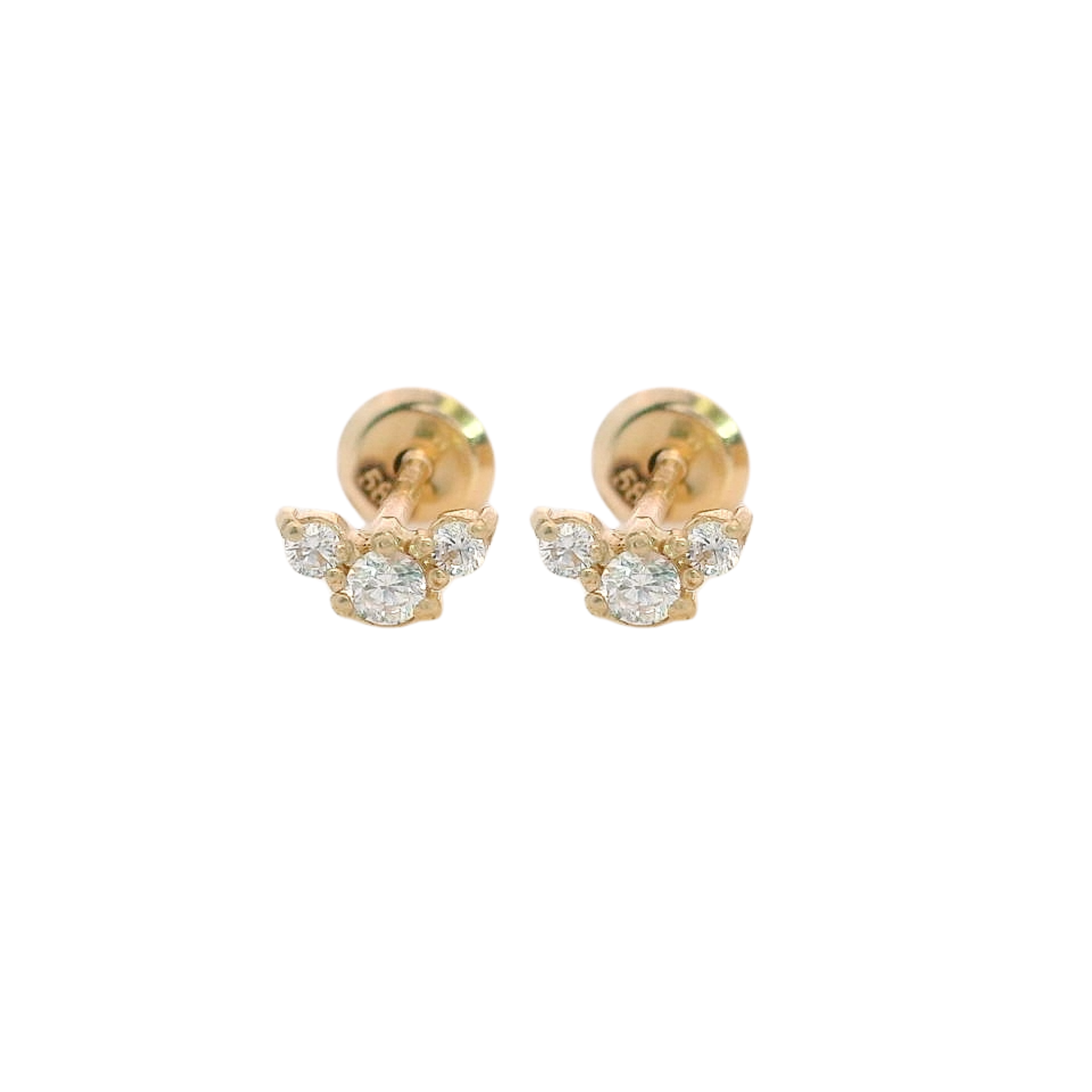 14KY MINI TRIPLE STONE EARRINGS