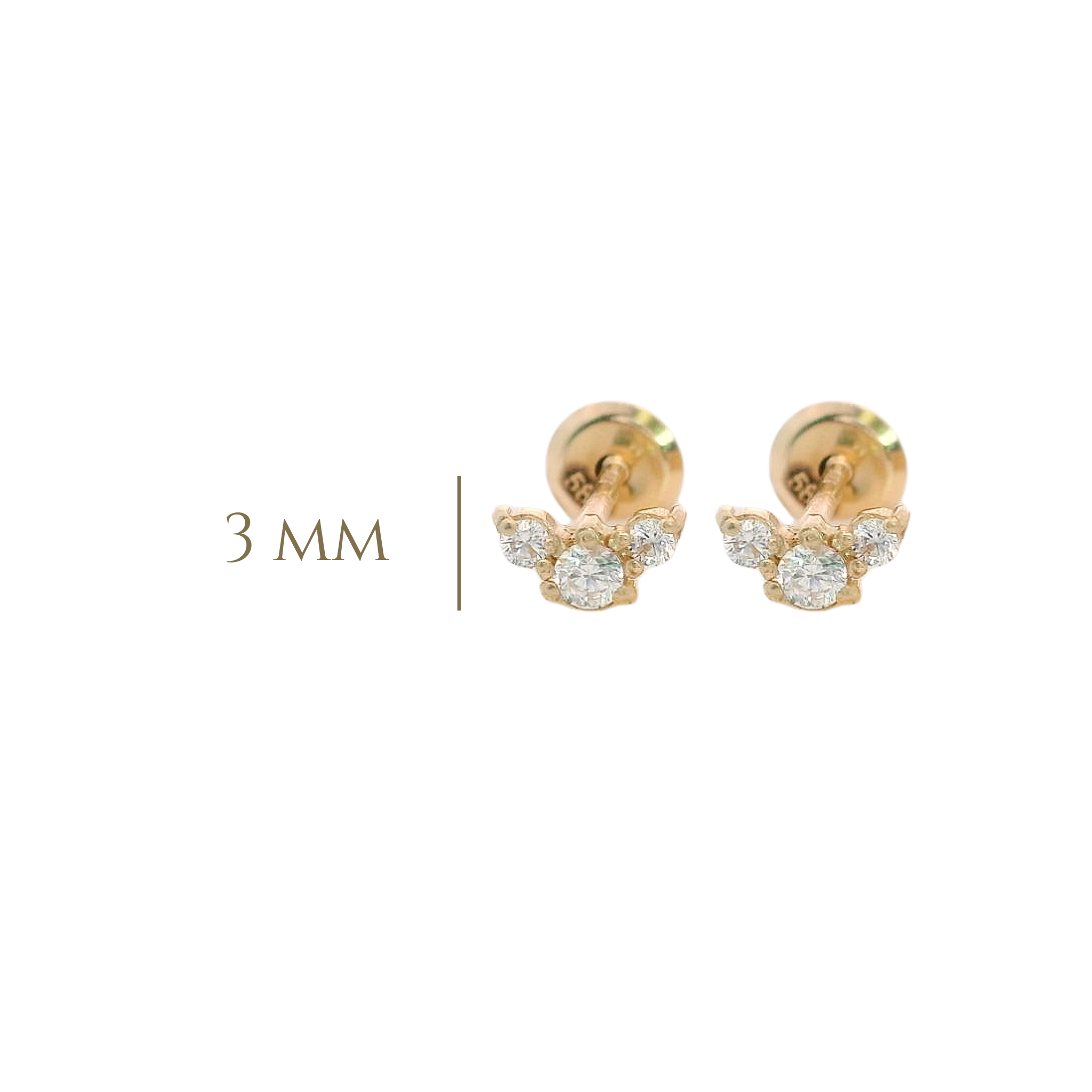 14KY MINI TRIPLE STONE EARRINGS