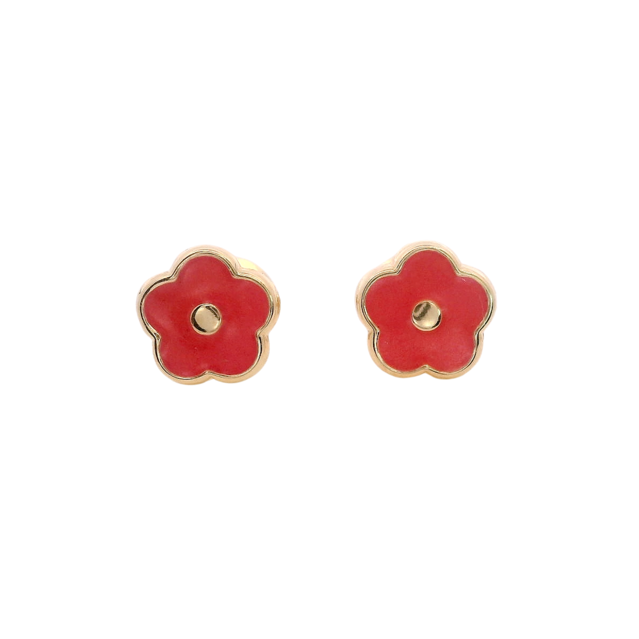 14KY MINI FLOWER ENAMEL PINK EARRINGS