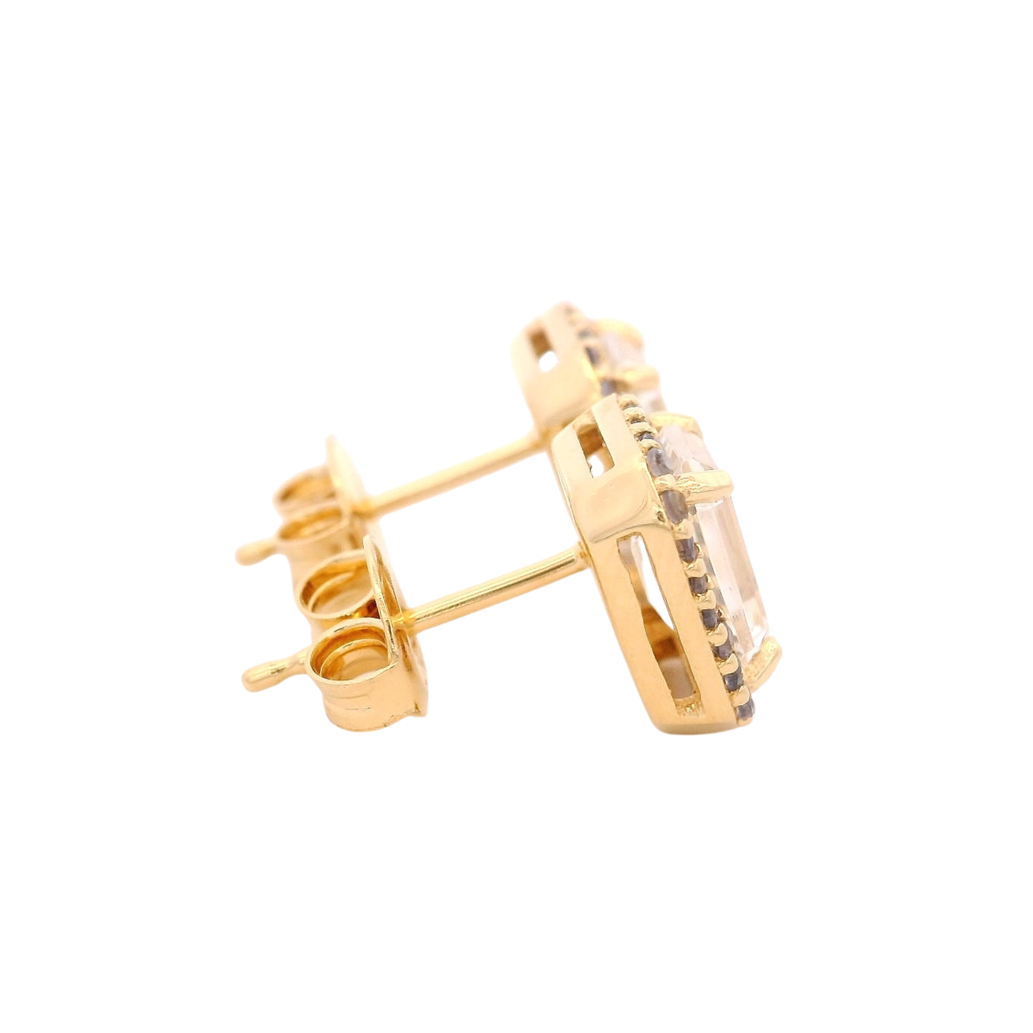 925YG BAQUETTE TOPAZ WHITE AROUND IOLITE EARRINGS