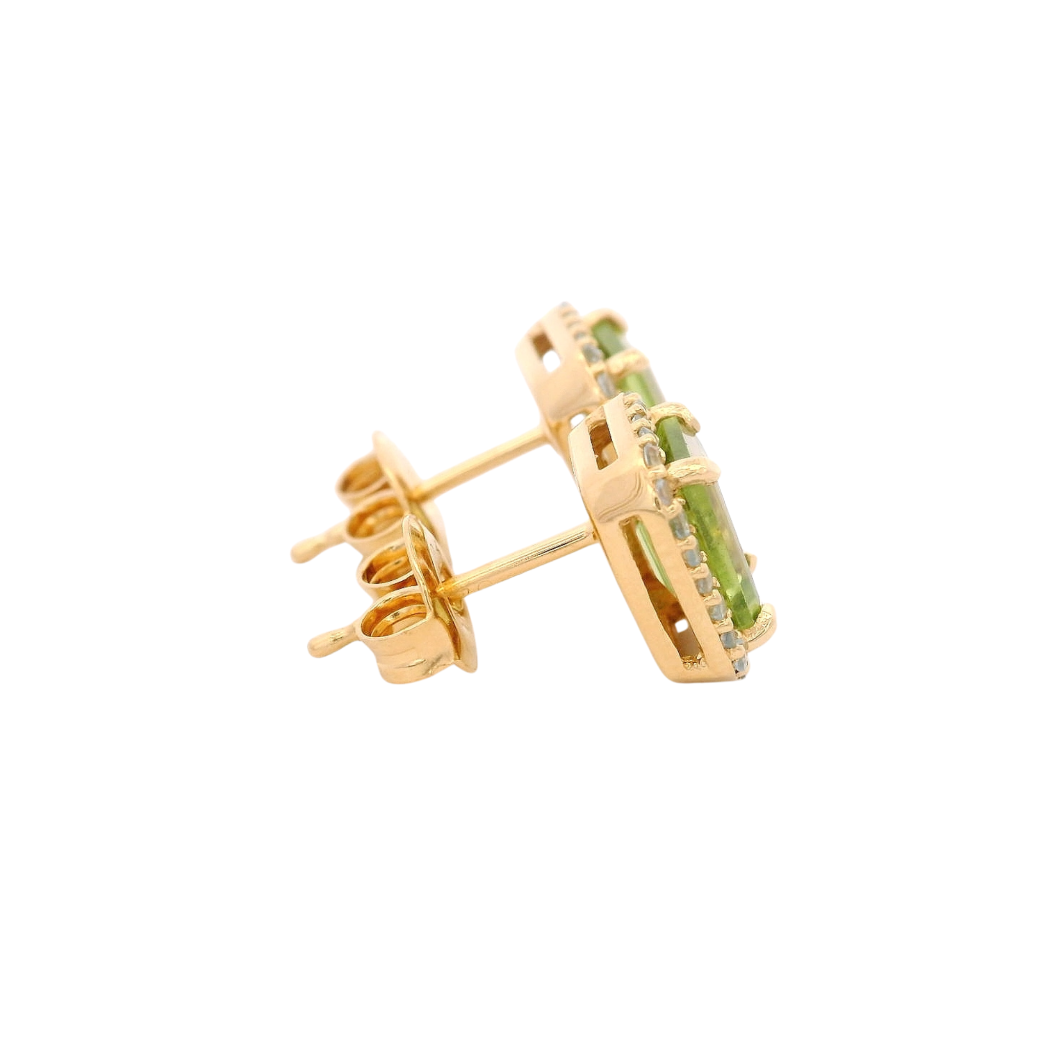 925YG BAQUETTE PERIDOT AROUND TOPAZ BLUE SWISS EARRINGS