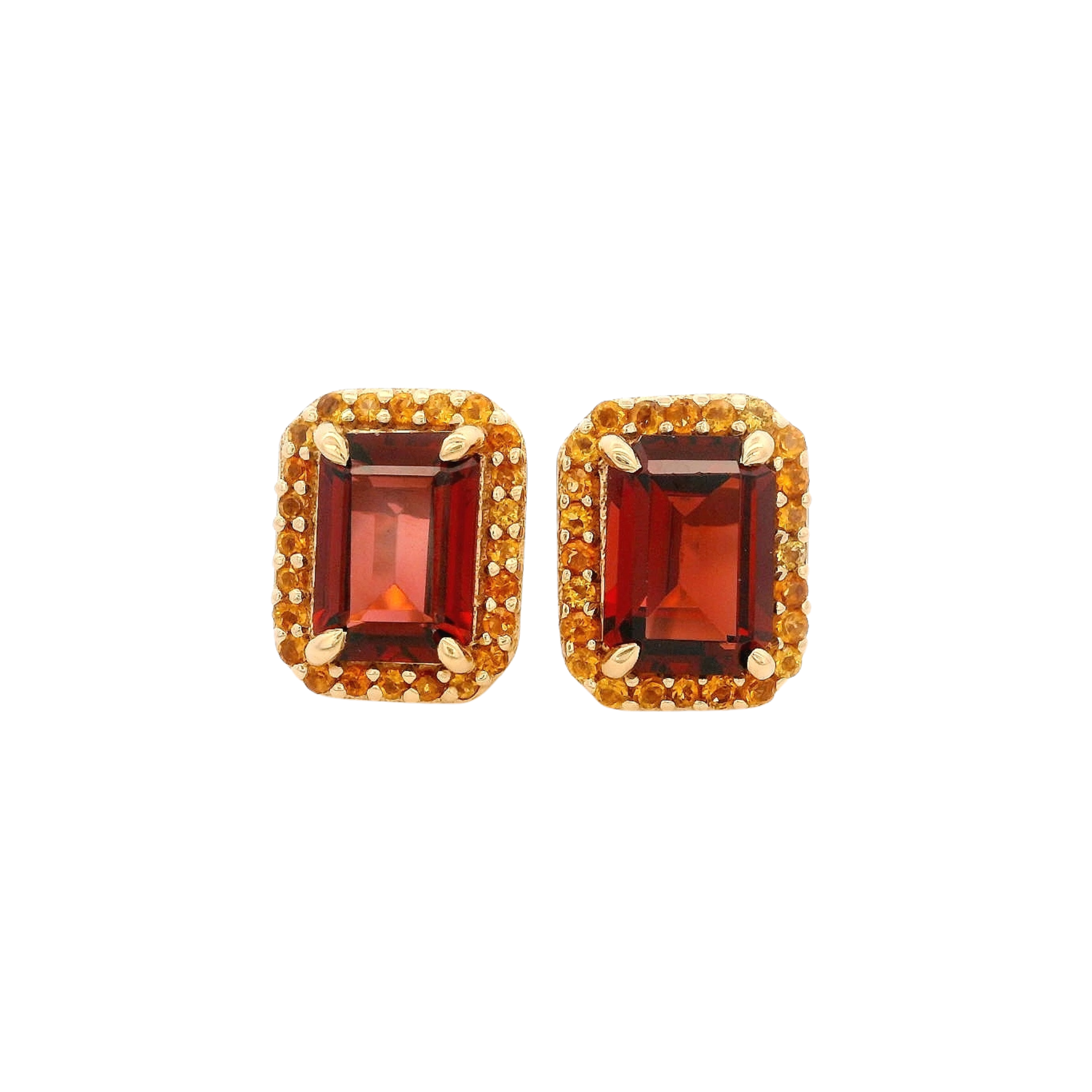 925YG BAQUETTE GARNET AROUND CITRINE EARRINGS