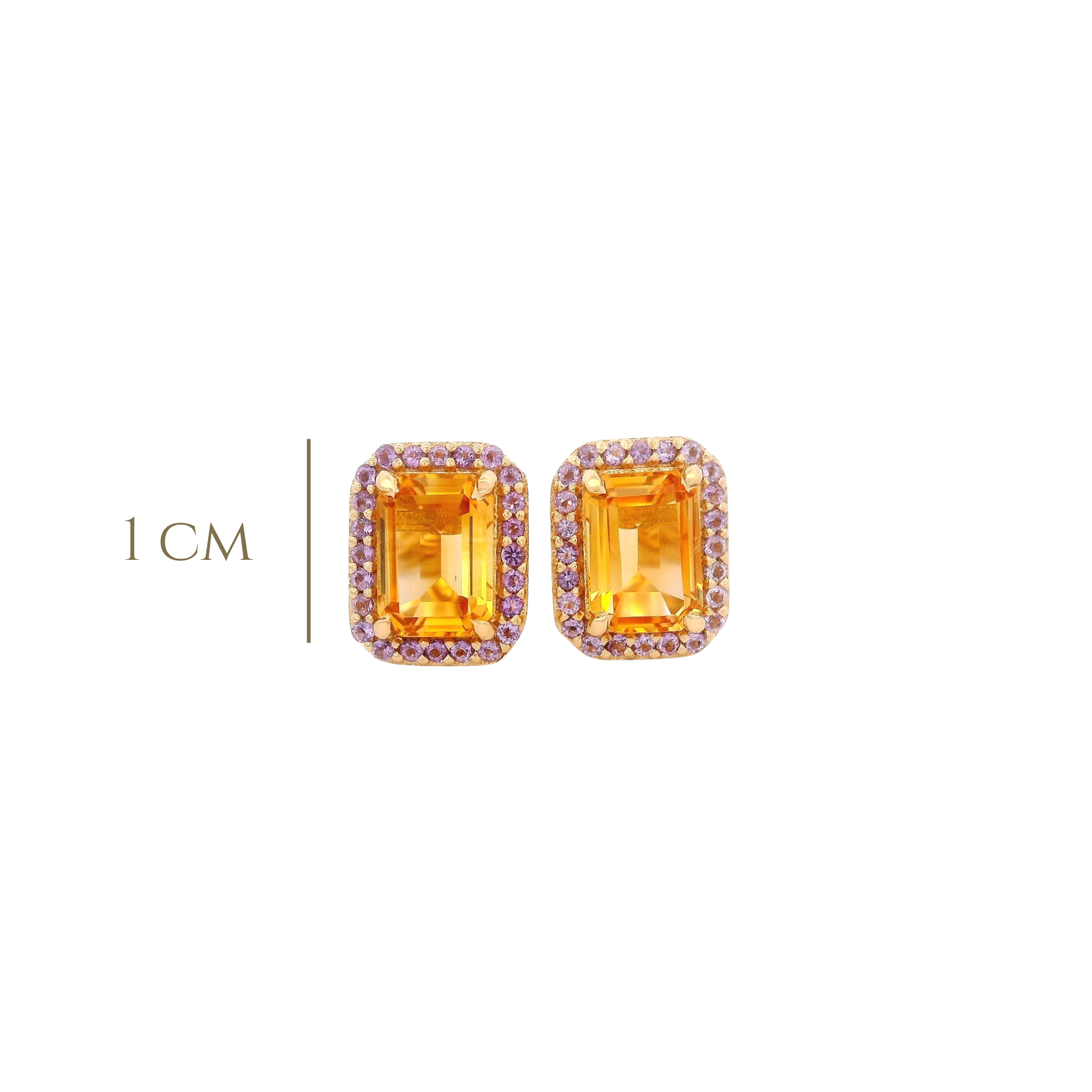 925YG BAQUETTE CITRINE AROUND AMETHYST EARRINGS