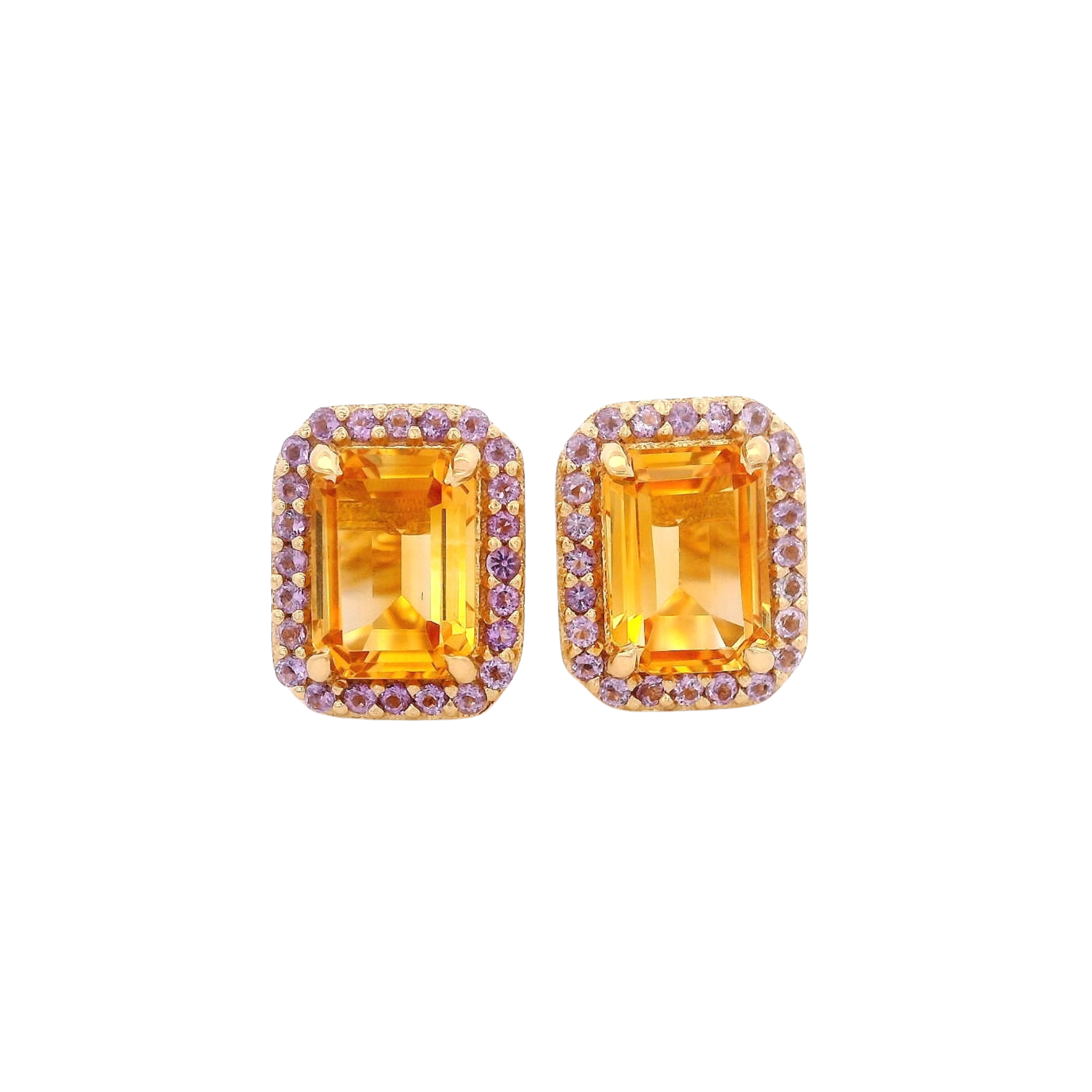 925YG BAQUETTE CITRINE AROUND AMETHYST EARRINGS