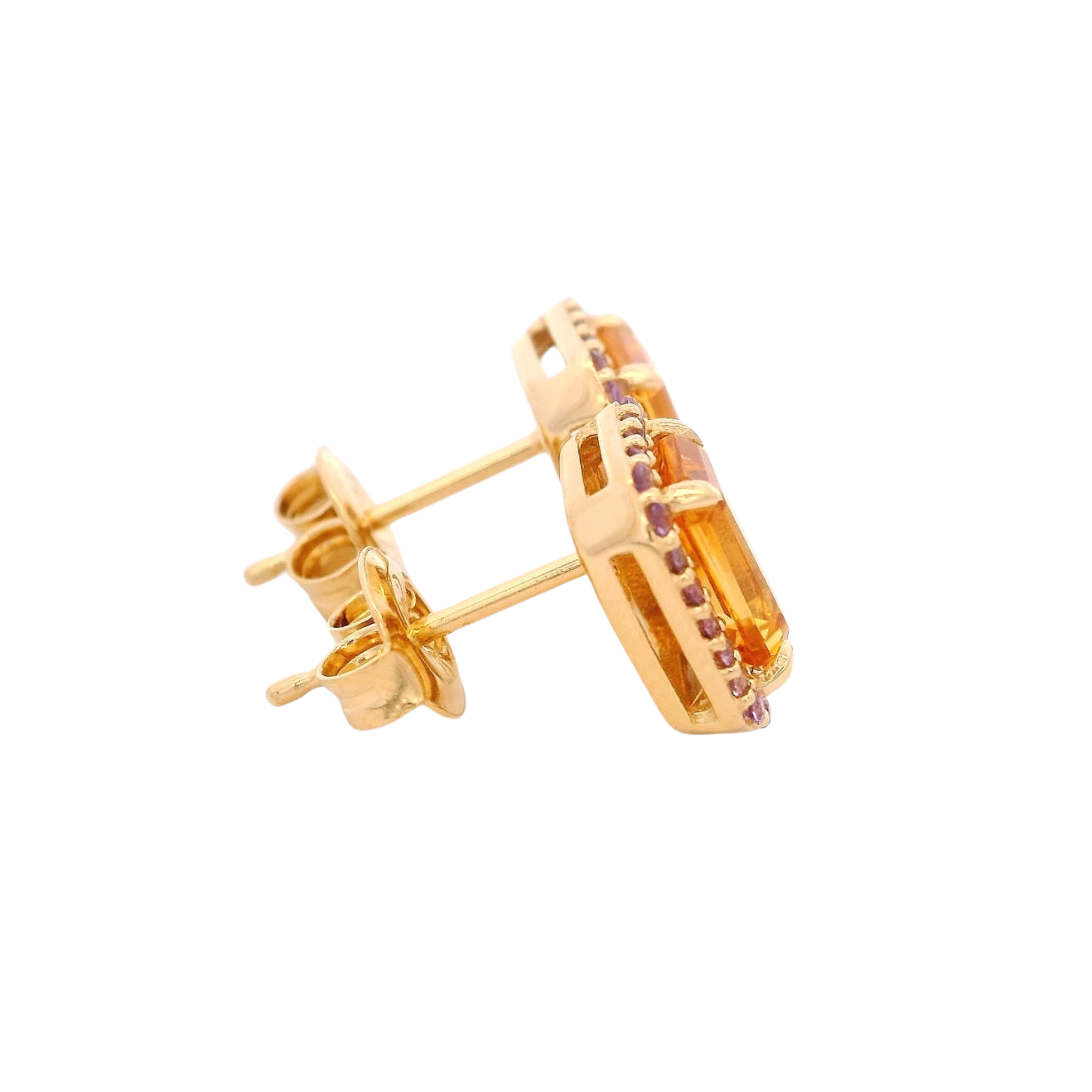 925YG BAQUETTE CITRINE AROUND AMETHYST EARRINGS