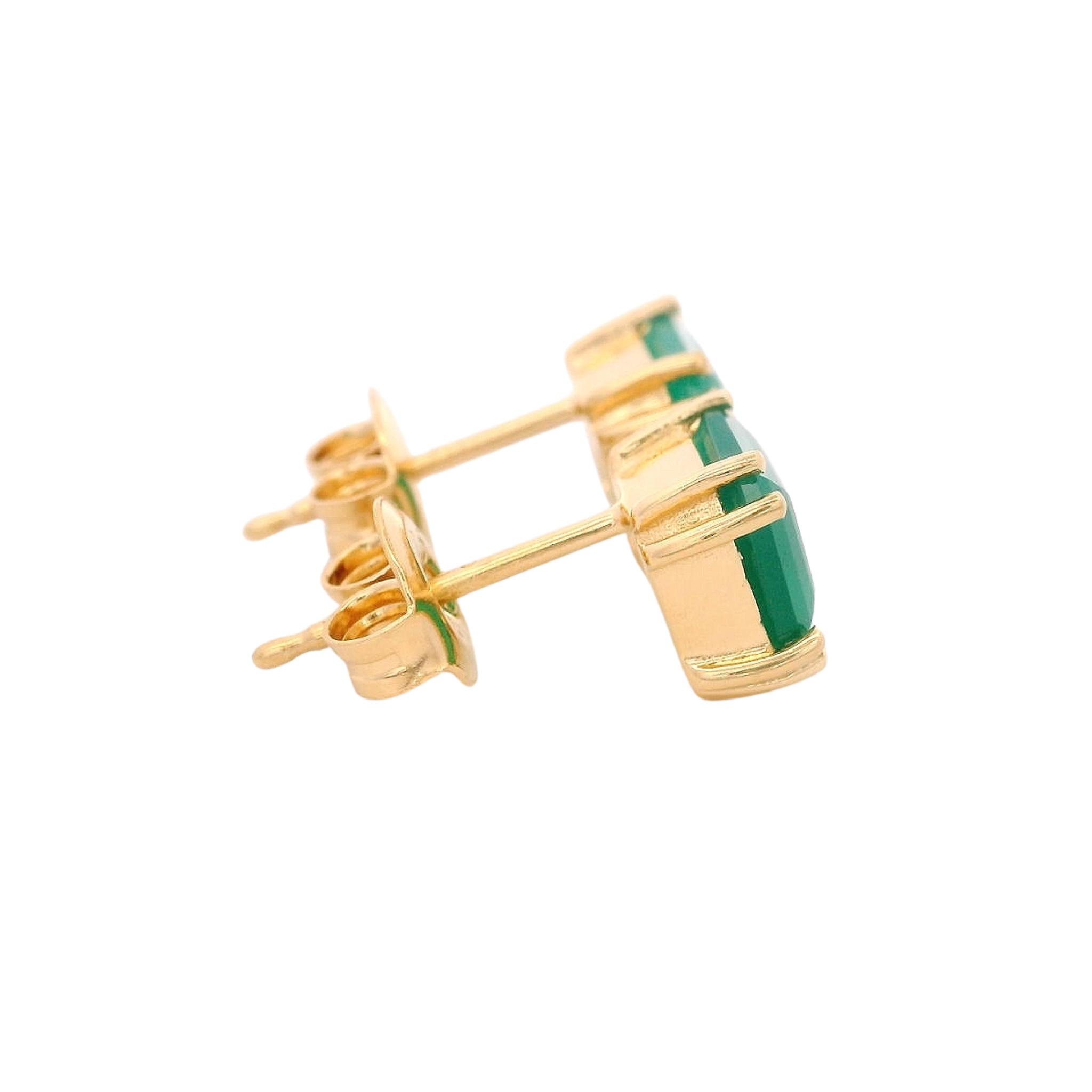925YG SOLITARY CUSHION ONYX GREEN 7MM EARRINGS