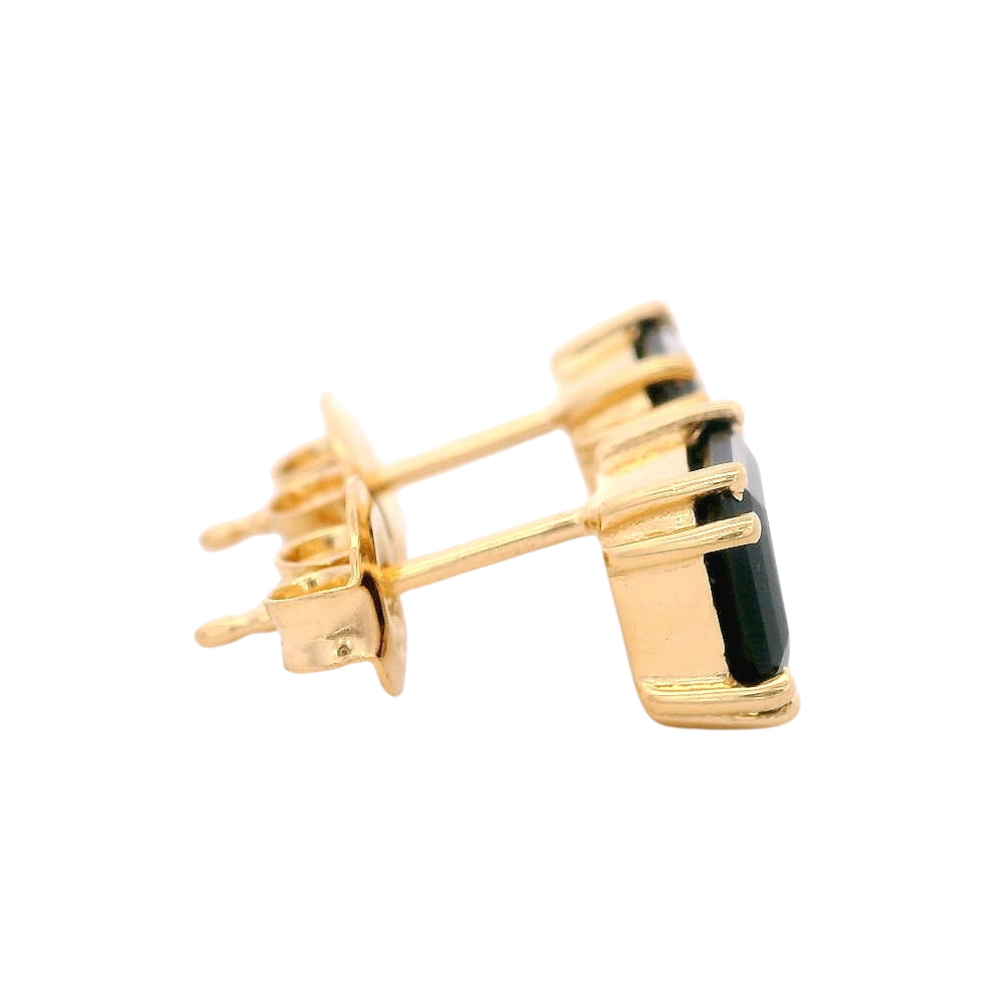 925YG SOLITARY CUSHION ONYX BLACK 7MM EARRINGS