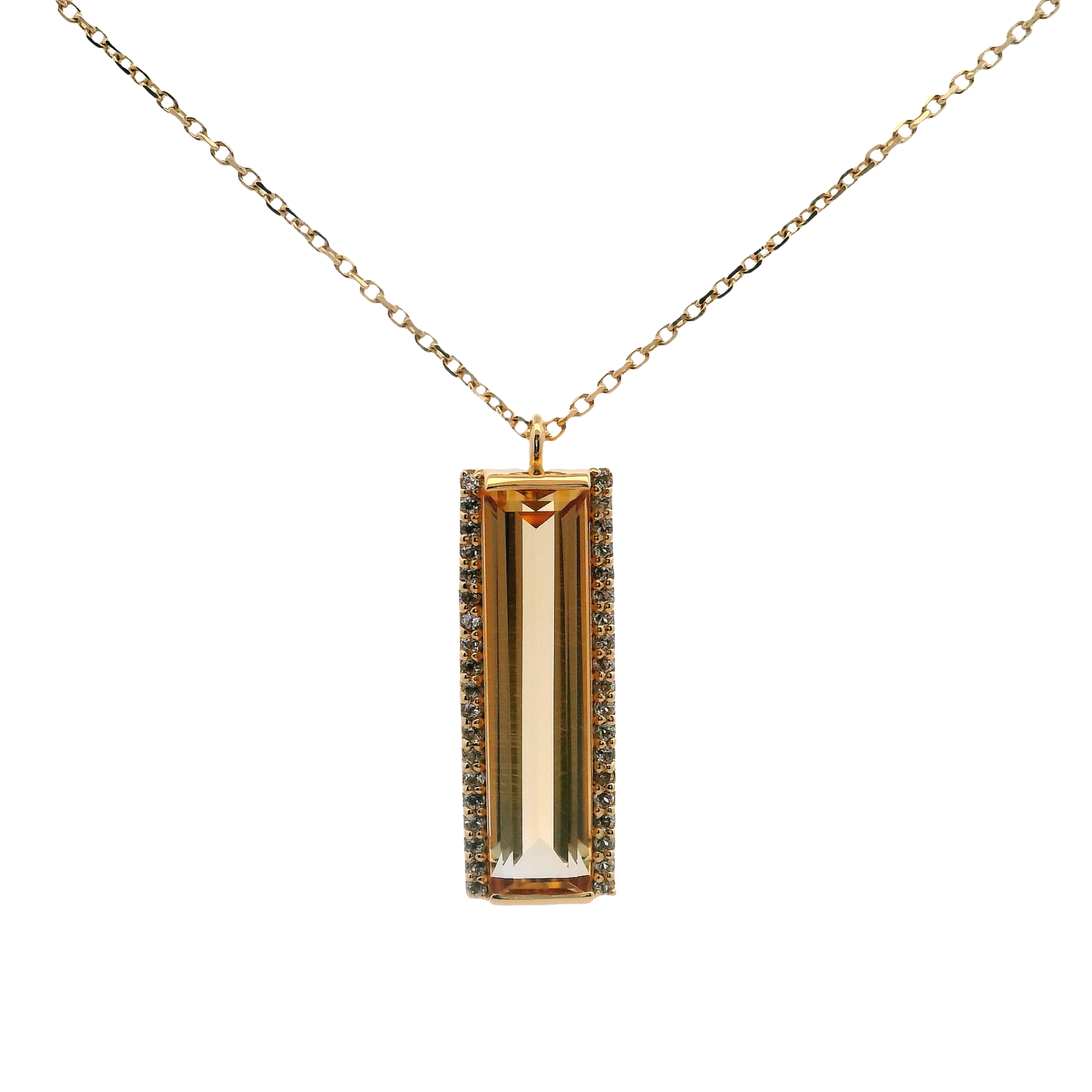 925YG SOLITARY BAGUETTE CITRINE WITH TOPAZ WHITE NECKLACE