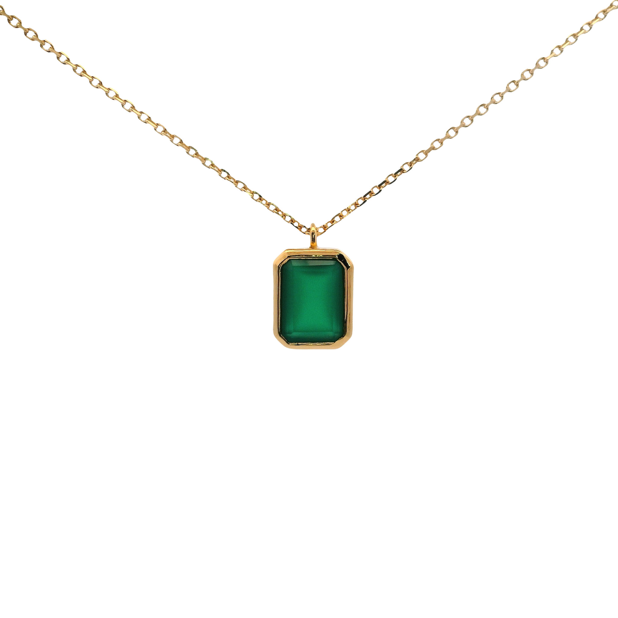 925YG SOLITARY BAGUETTE ONYX GREEN BEZEL 9MM NECKLACE