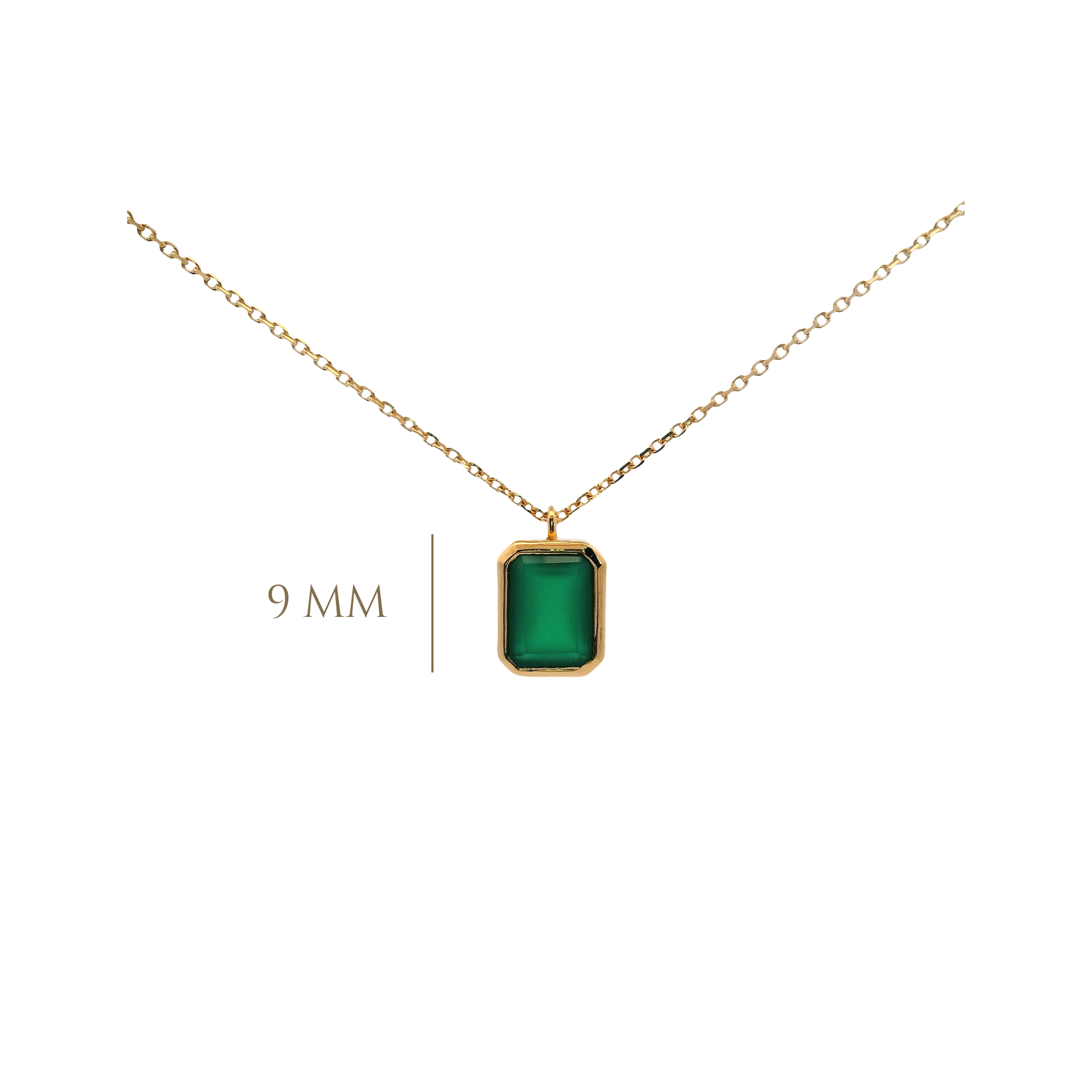 925YG SOLITARY BAGUETTE ONYX GREEN BEZEL 9MM NECKLACE
