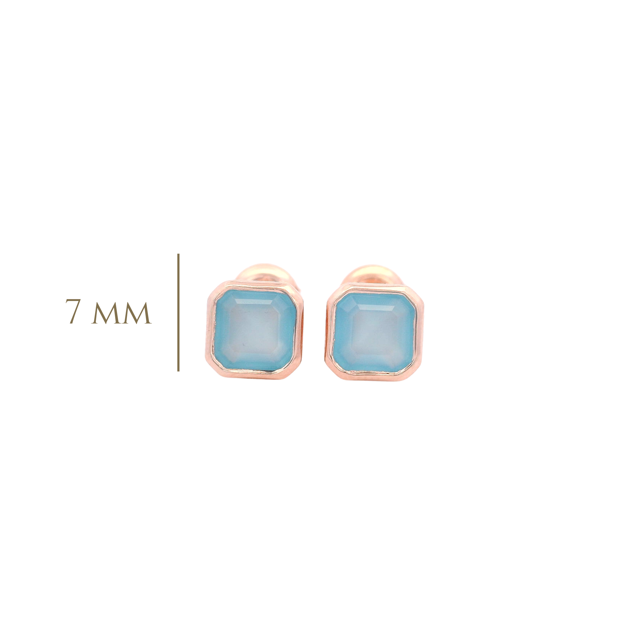 925RG CUSHION BEZEL CHALCEDONY BLUE EARRINGS
