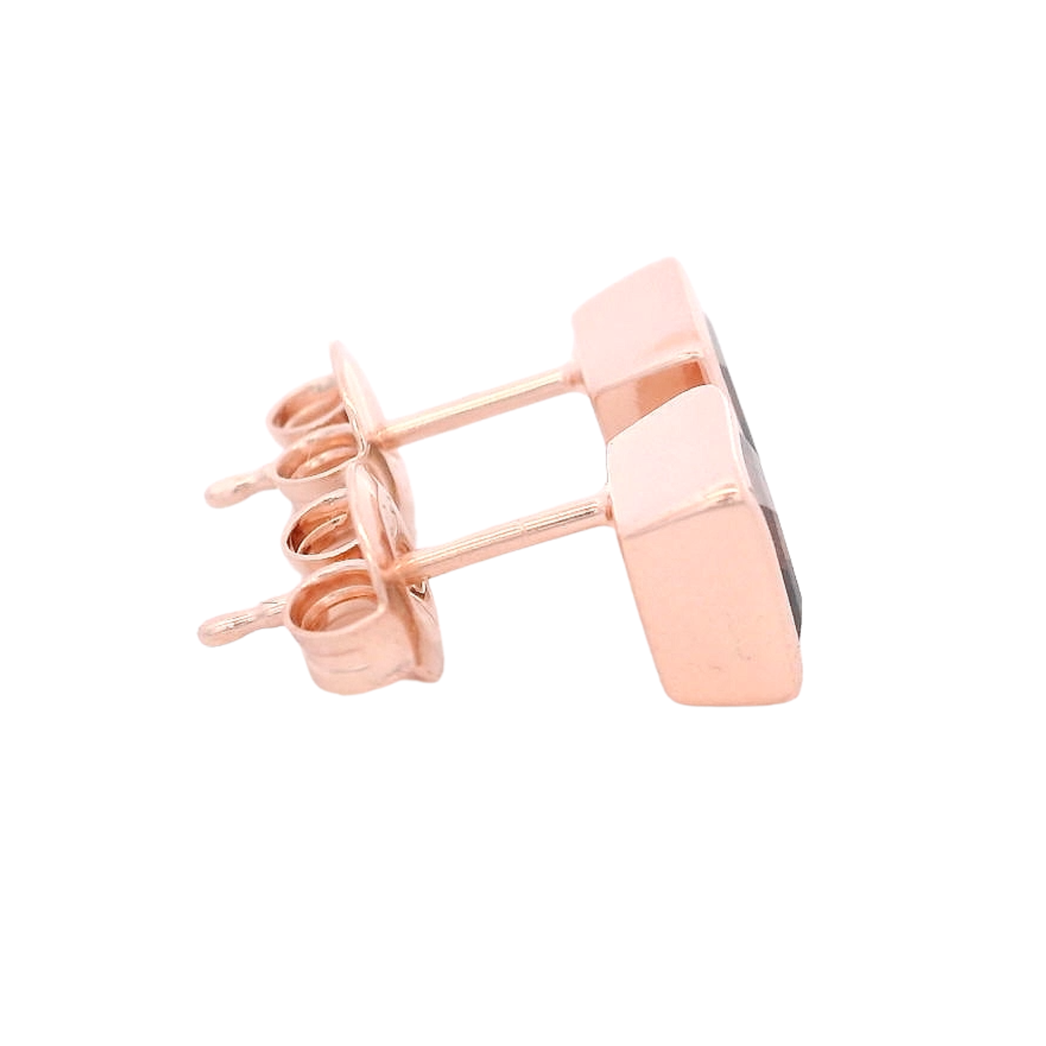 925RG SQUARE BEZEL SMOKY QUARTZ STUD EARRINGS