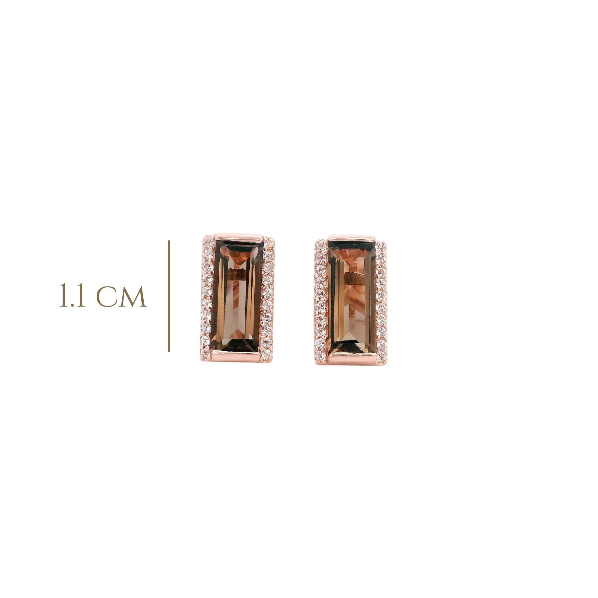 925RG SOLITARY BAGUETTE SMOKY QUARTZ WITH TOPAZ WHITE 11MM EARRINGS