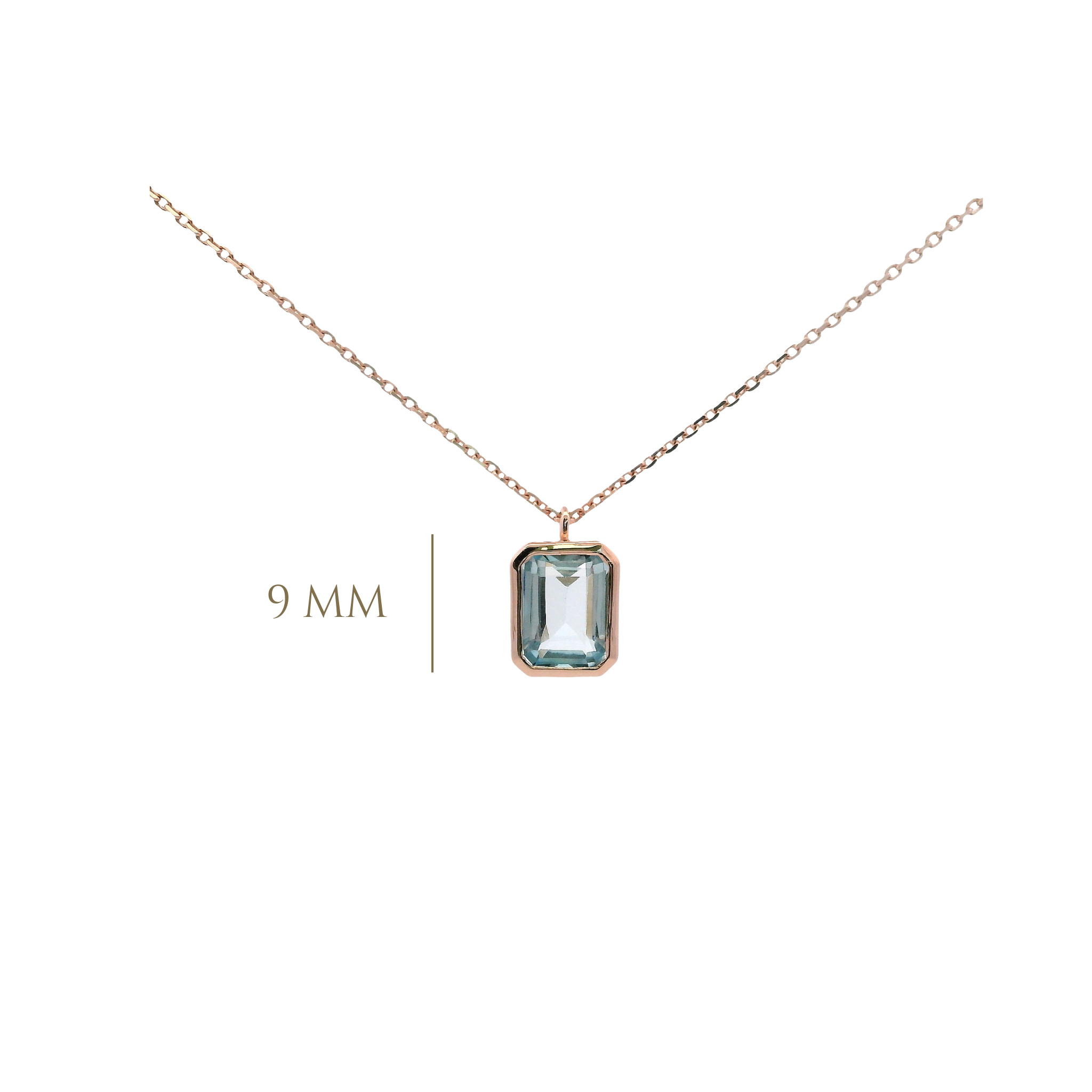 925RG SOLITARY BAGUETTE TOPAZ BLUE SKY BEZEL 9MM NECKLACE