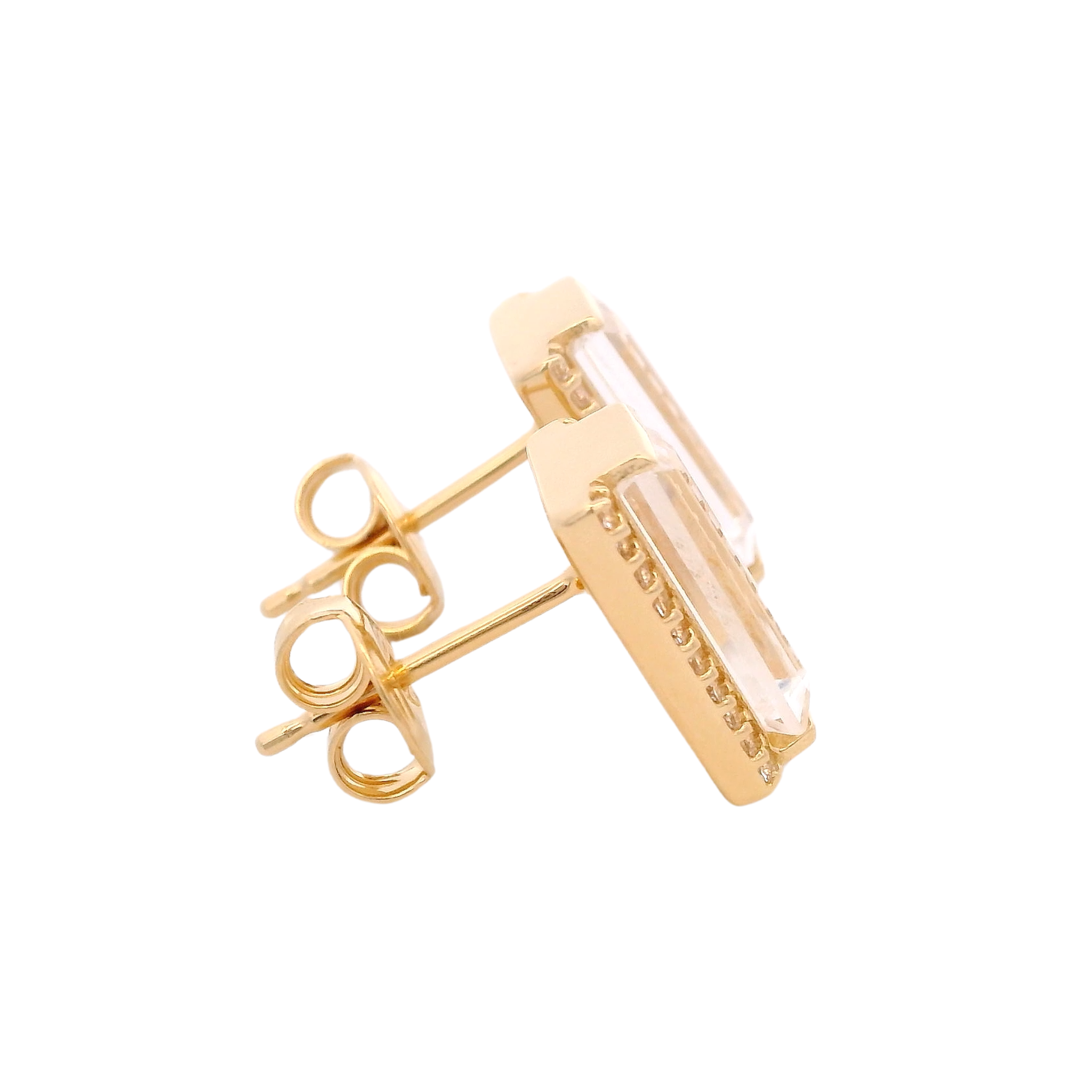 925YG SOLITARY BAGUETTE ROCK CRYSTAL WITH TOPAZ WHITE 11MM EARRINGS