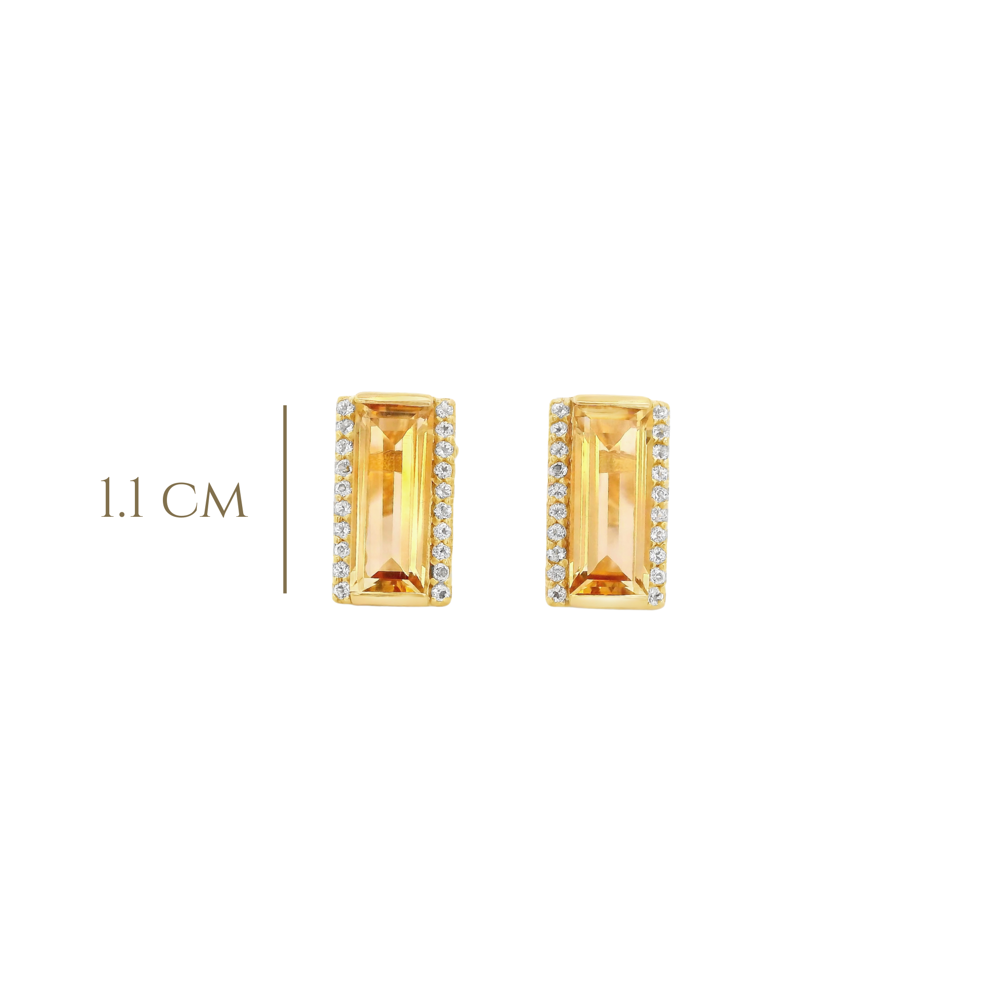 925YG SOLITARY BAGUETTE CITRINE WITH TOPAZ WHITE 11MM EARRINGS