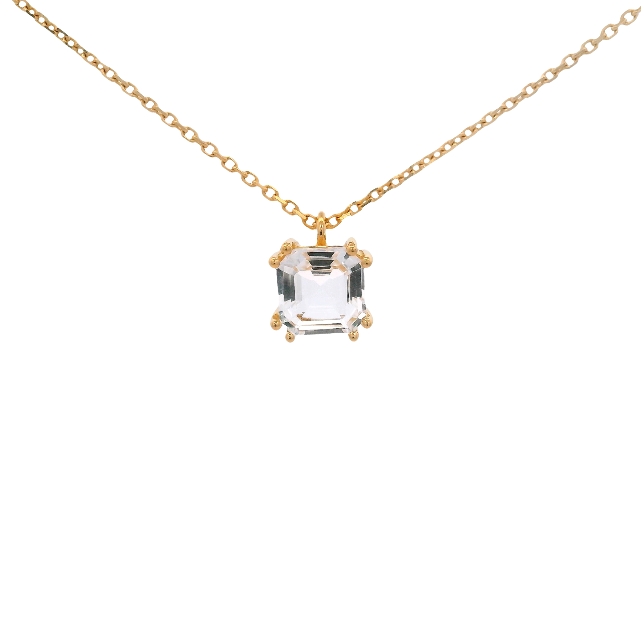 925YG SOLITARY CUSHION ROCK CRYSTAL 7MM NECKLACE