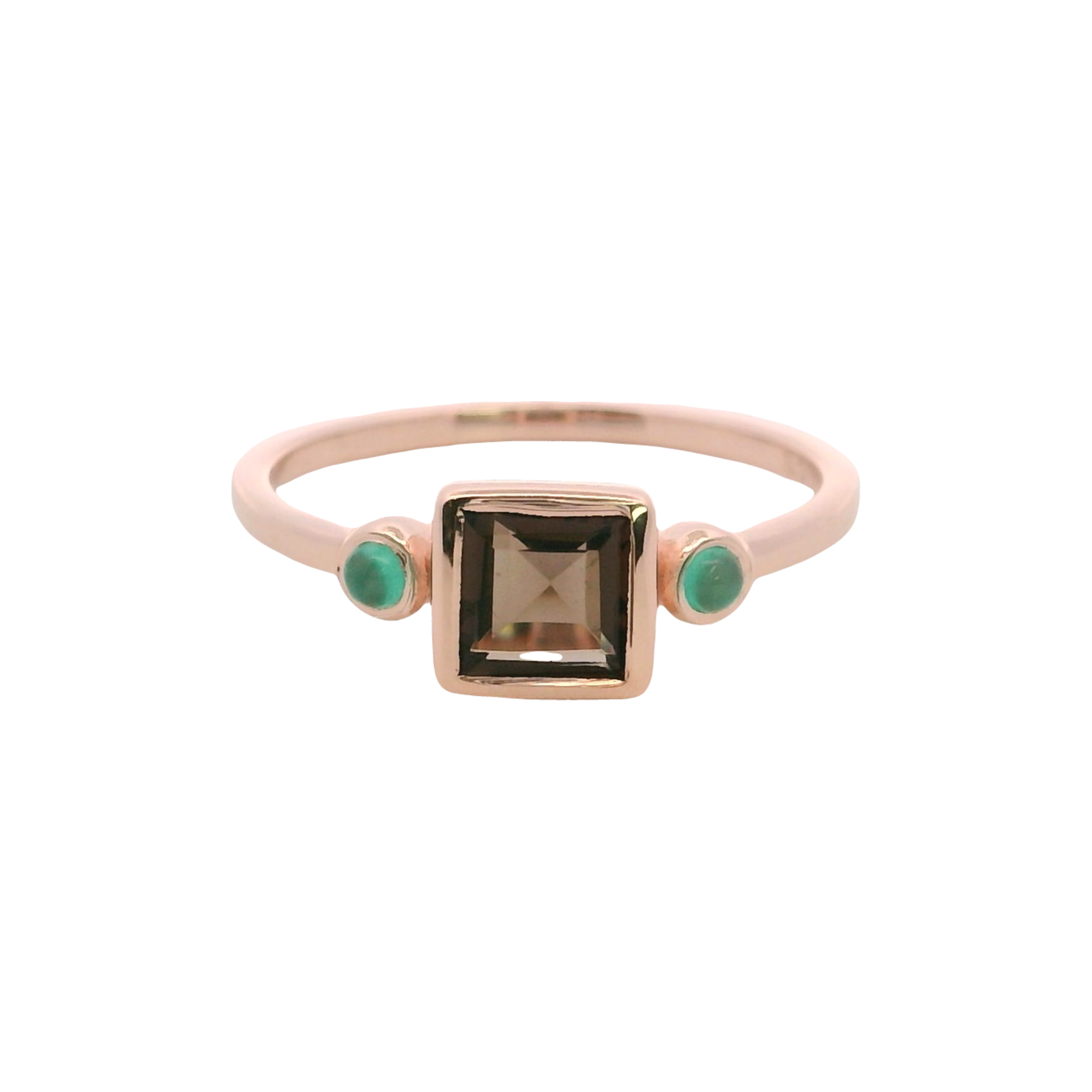 925RG SQUARE BEZEL SMOKY QUARTZ WITH TWO STONE ONYX GREEN RING T6.5