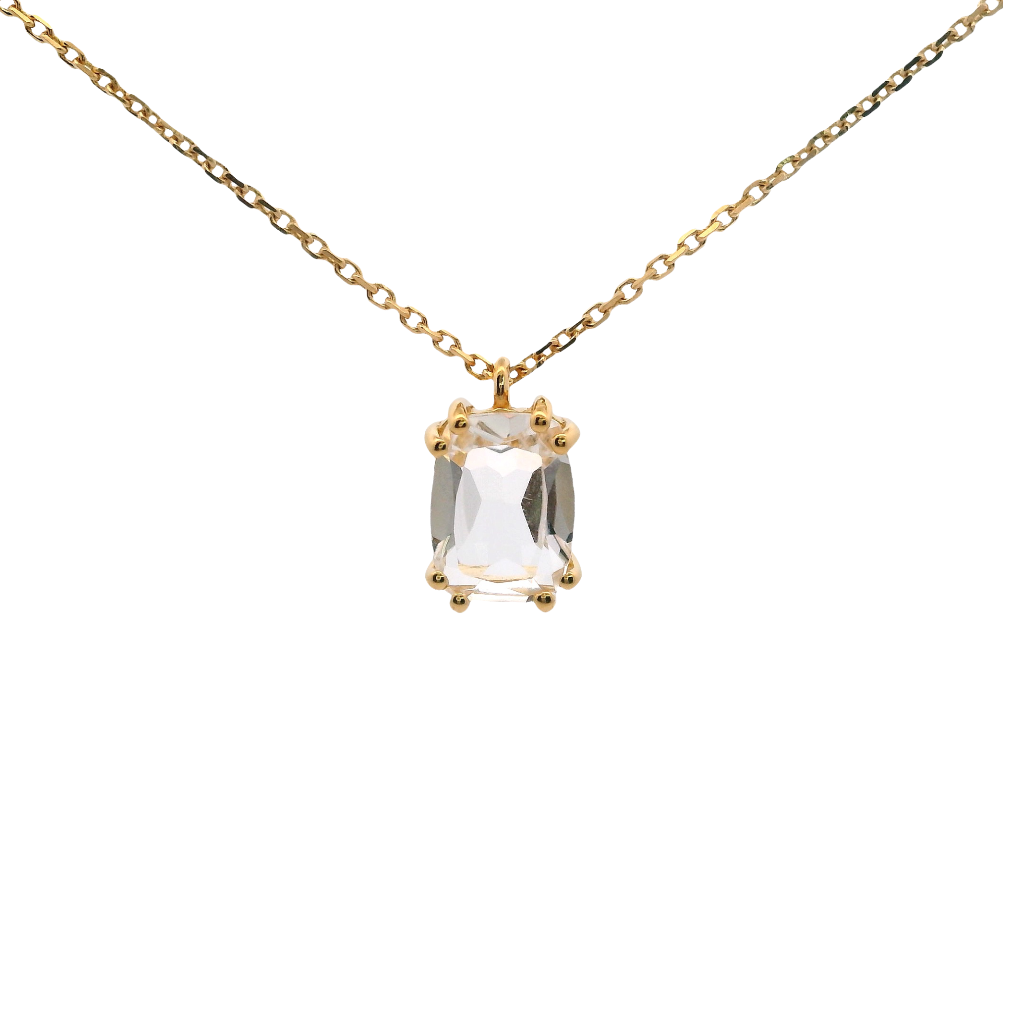 925YG SOLITARY BAGUETTE ROCK CRYSTAL 9MM NECKLACE